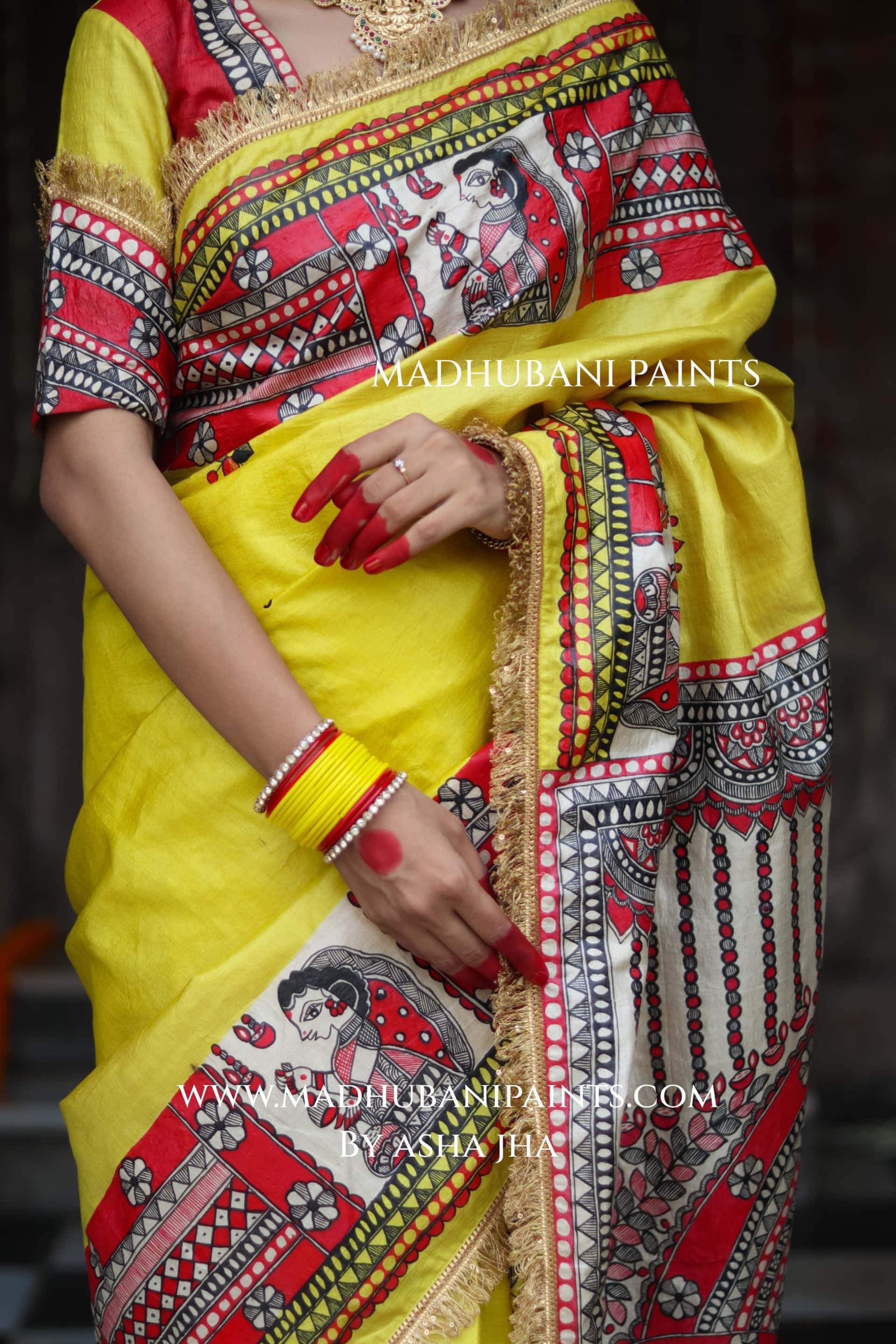 TARA Handpainted Tussar Silk Madhubani Saree Blouse Set — image 3 of 12