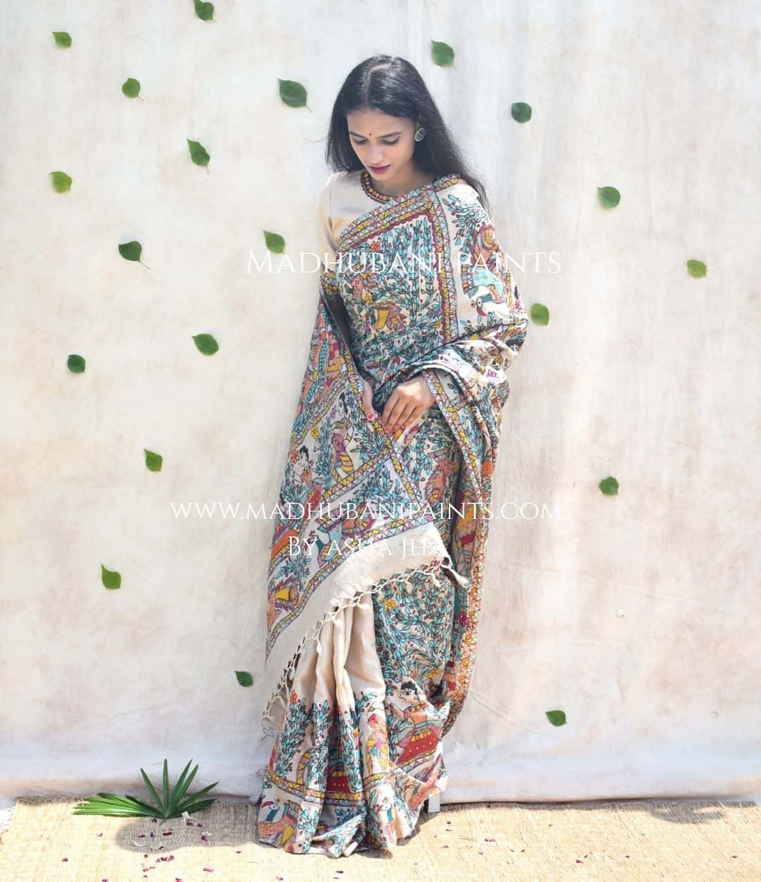 'Mithila ki Neeli Doli' Madhubani Hand-painted Saree — image 2 of 9