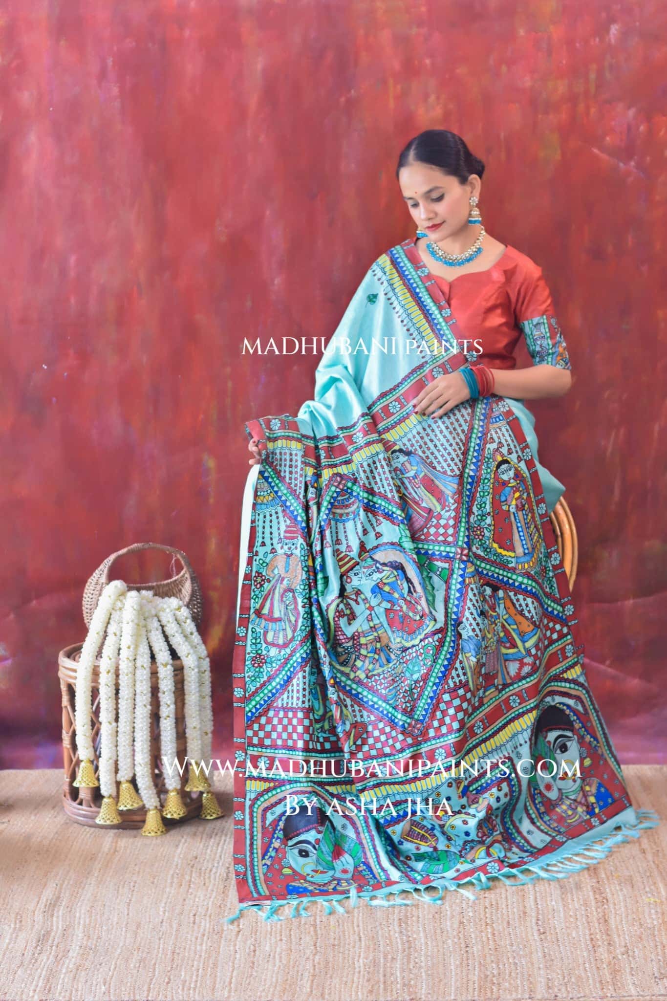 AASMANI MANGALYA Hand-painted Madhubani Tussar Silk Saree Blouse Set — image 10 of 13