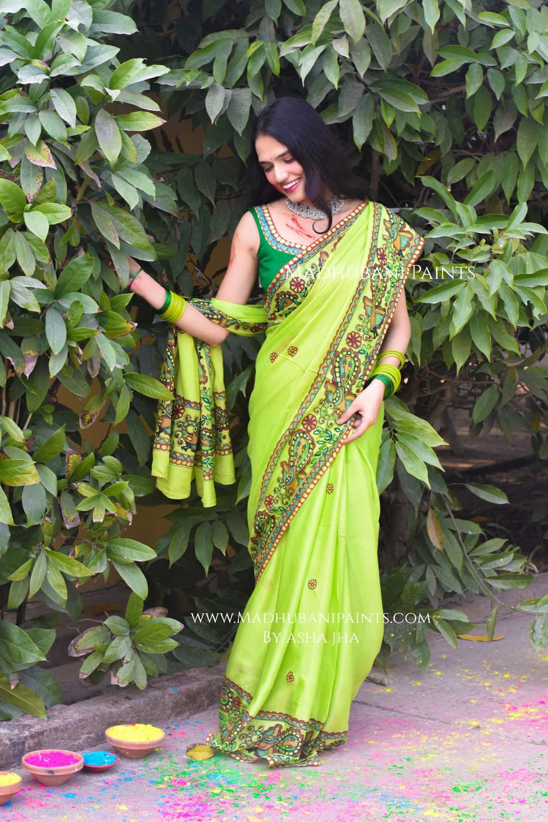 MADHUMAS Hand-painted Madhubani Chiffon Saree — image 6 of 7