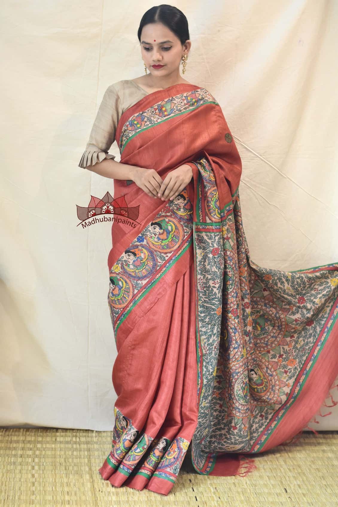 Laal Gudiya Handpainted Tussar Silk Saree — image 3 of 5