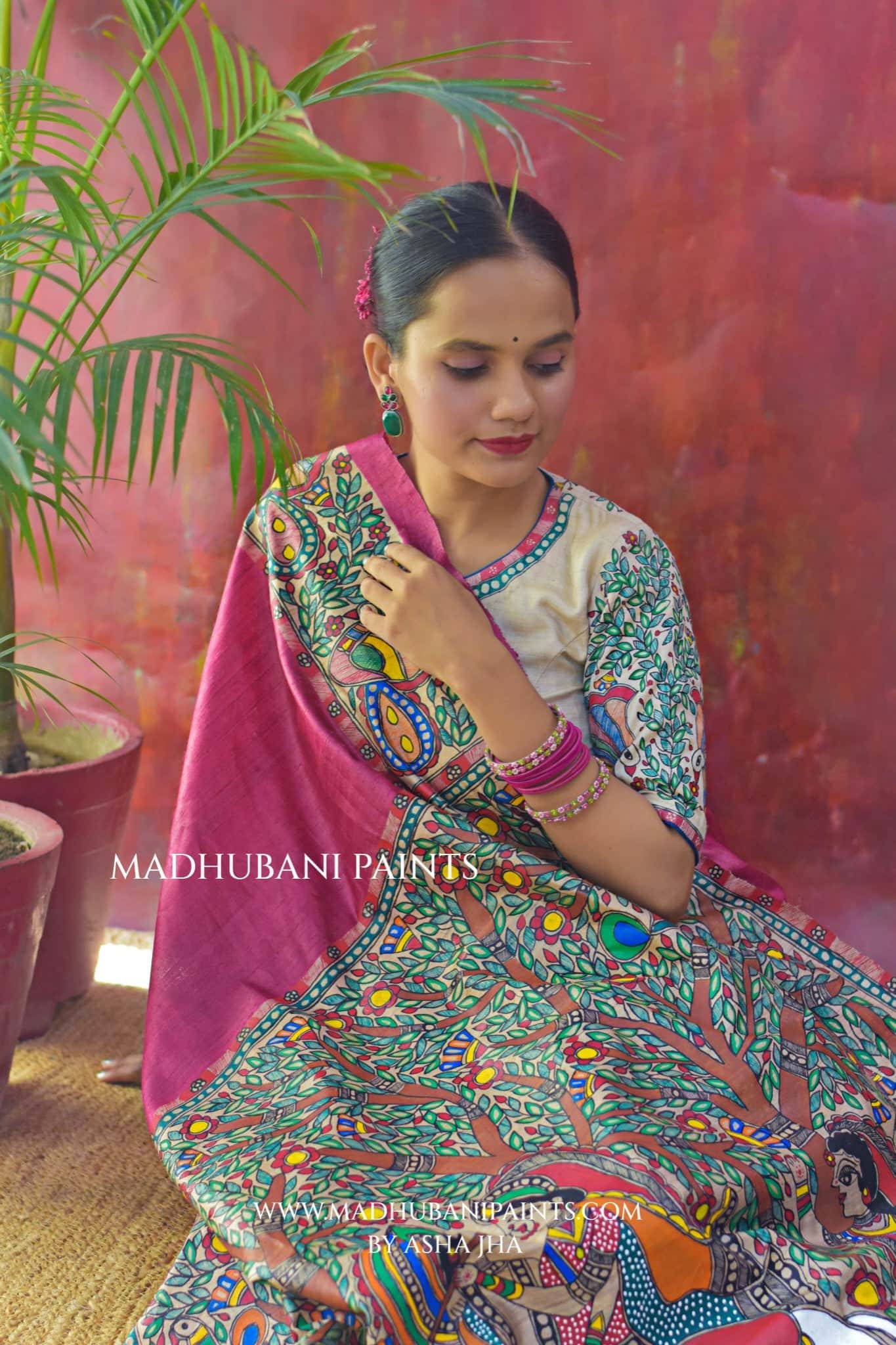 RASRAJ Hand-painted Madhubani Tussar Silk Saree — image 4 of 7