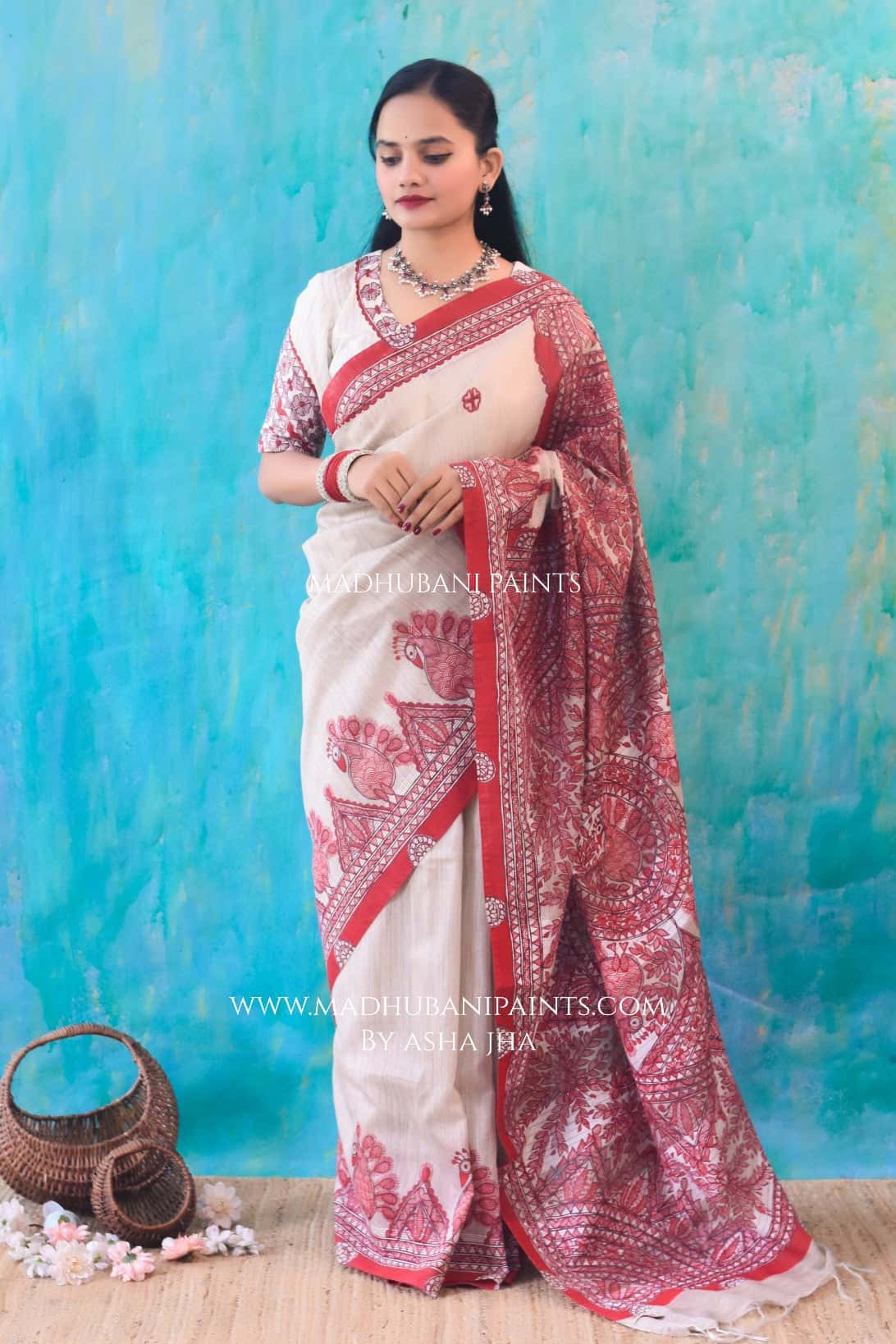 LAALIMA Handpainted Madhubani Chanderi Saree Blouse Set — image 3 of 8