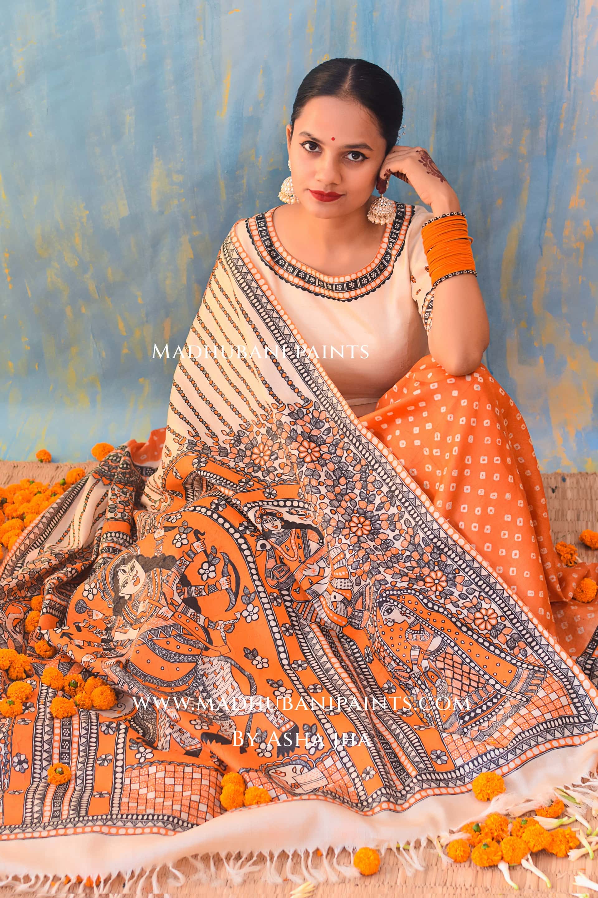 KAMLAKSHI Hand-painted Madhubani Bandhini Tussar Silk Saree — image 6 of 7