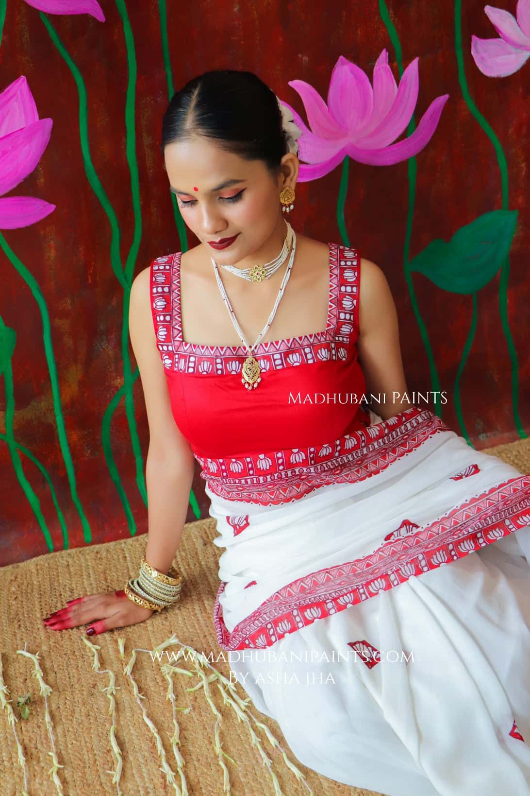 'KAMALATMIKA' Handpainted Madhubani Georgette Blouse — image 2 of 7