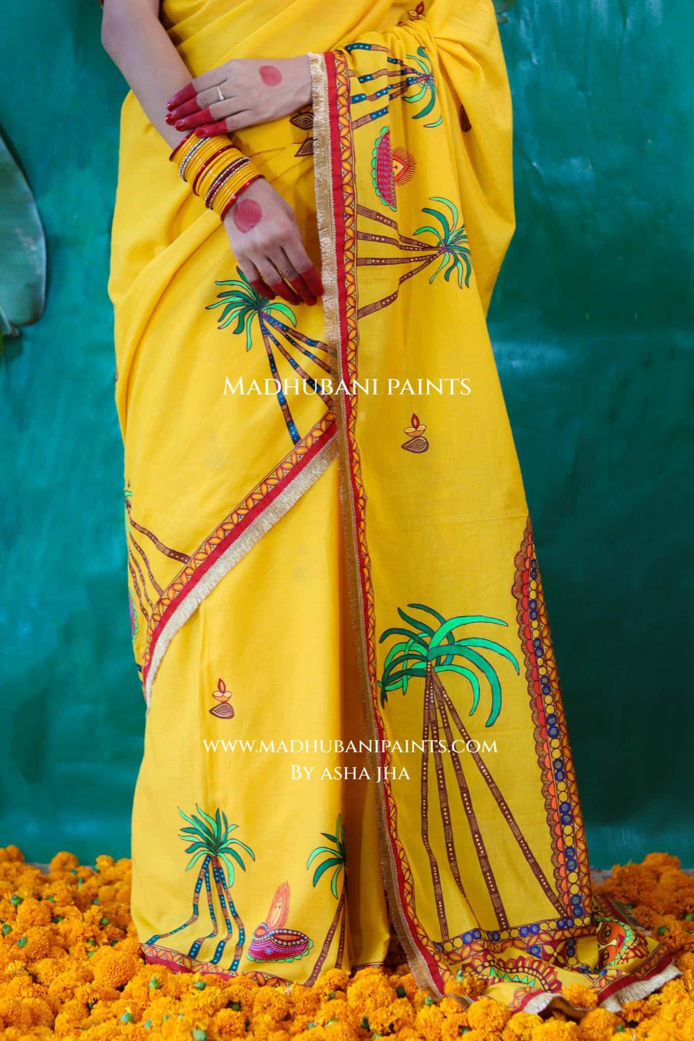 CHHATH PARV Hand painted Madhubani Cotton Saree — image 5 of 9