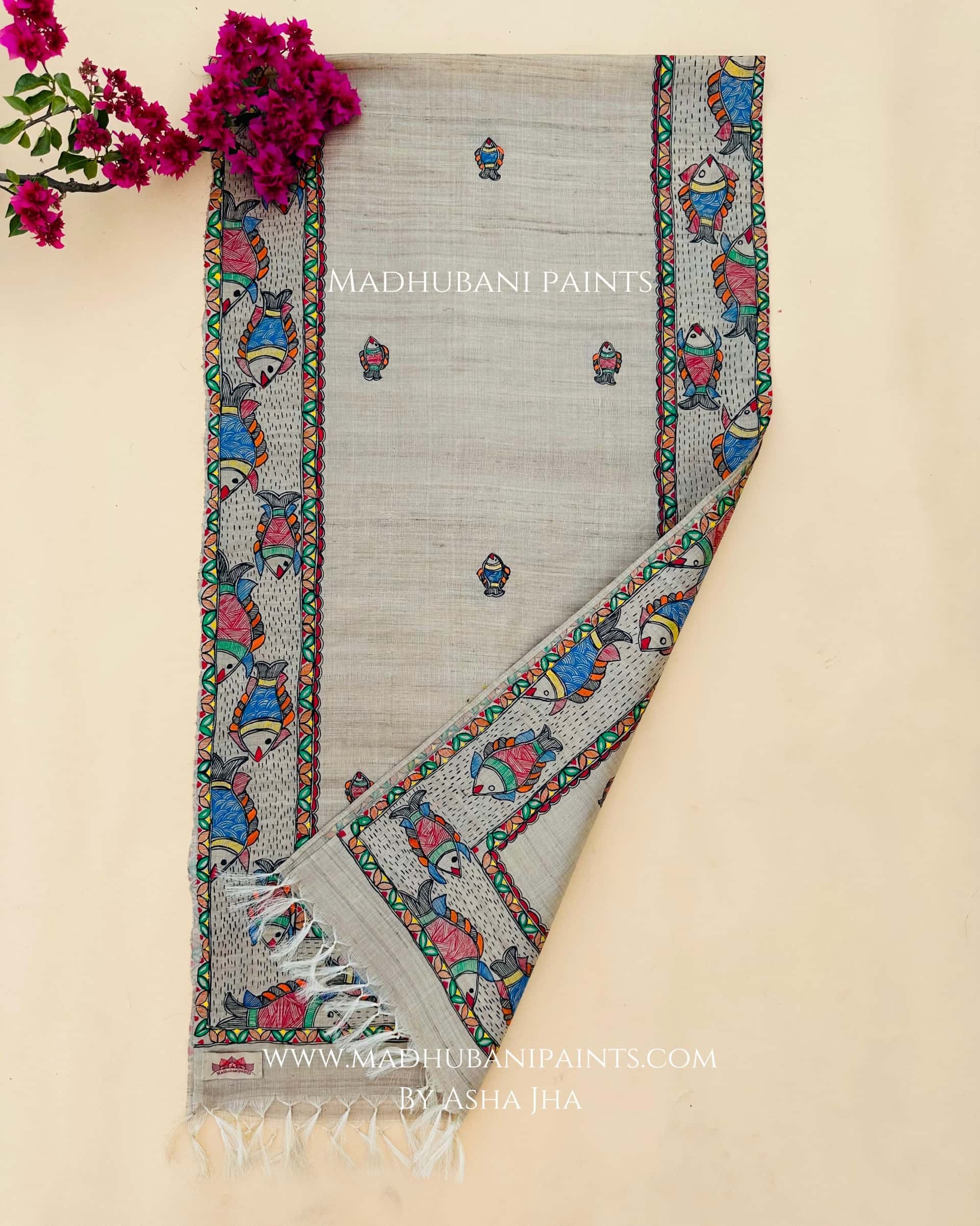 Surmai Hand-painted Tussar Silk Stole — image 6 of 6
