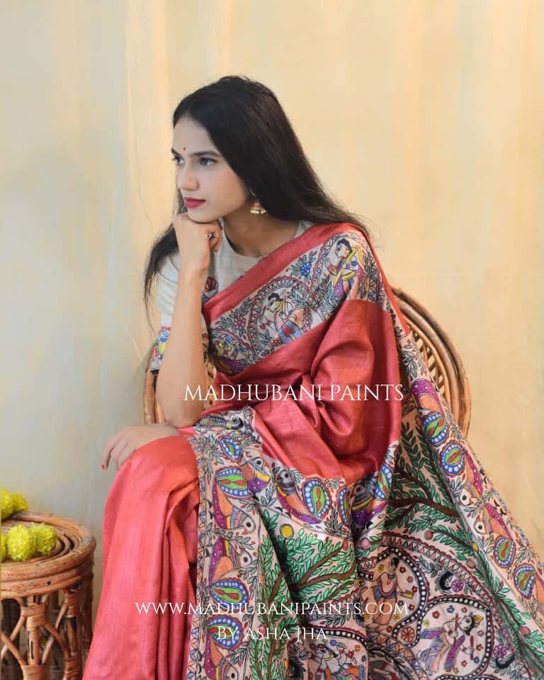 'HARI PRIYA' Handpainted Madhubani Tussar Silk Saree — image 4 of 8