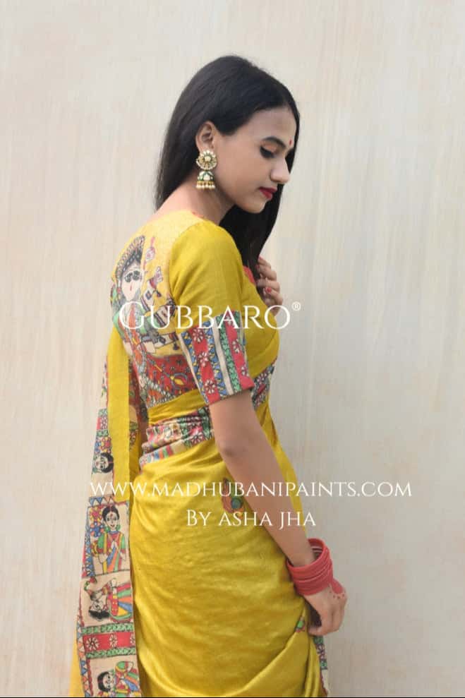 'GOLU DURGA JI' Handpainted Madhubani Tussar Silk Saree — image 10 of 10