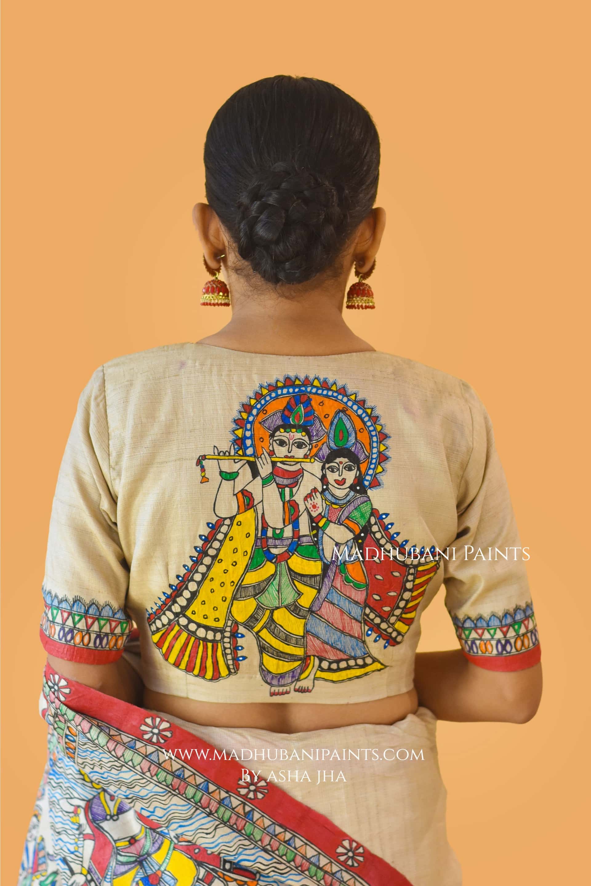 NARAYAN AVATAR Hand-painted Madhubani Tussar Silk Saree Blouse Set — image 7 of 9