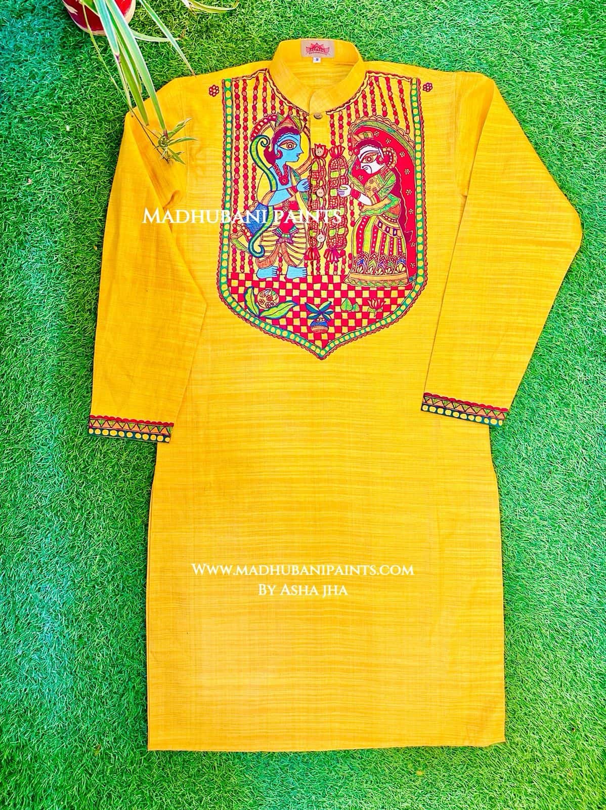 Swyambar Mithila Border Hand-painted Handloom Men's Cotton Kurta — image 3 of 4