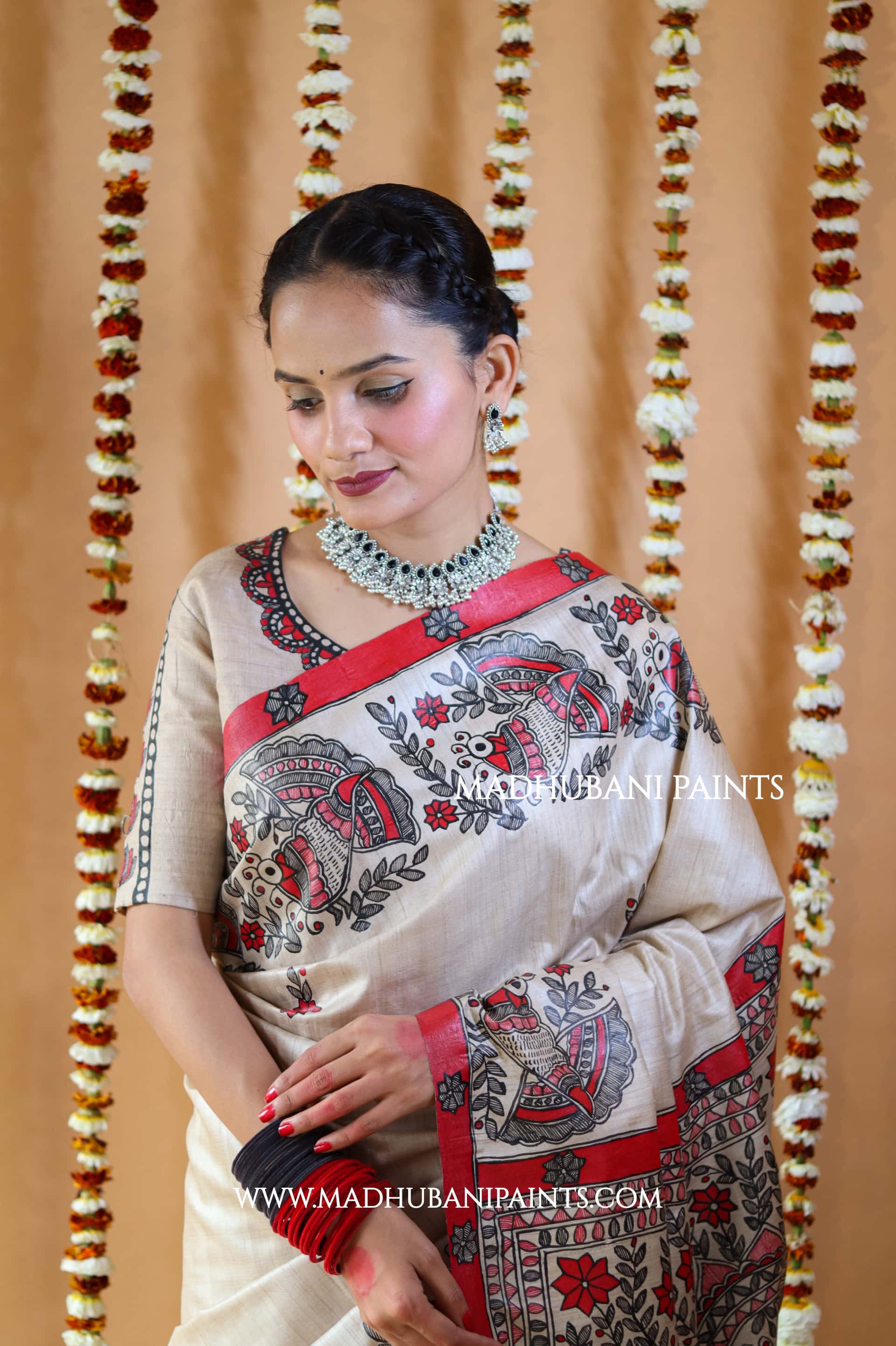 'MORNI' Handpainted Madhubani Tussar Silk Blouse — image 2 of 4