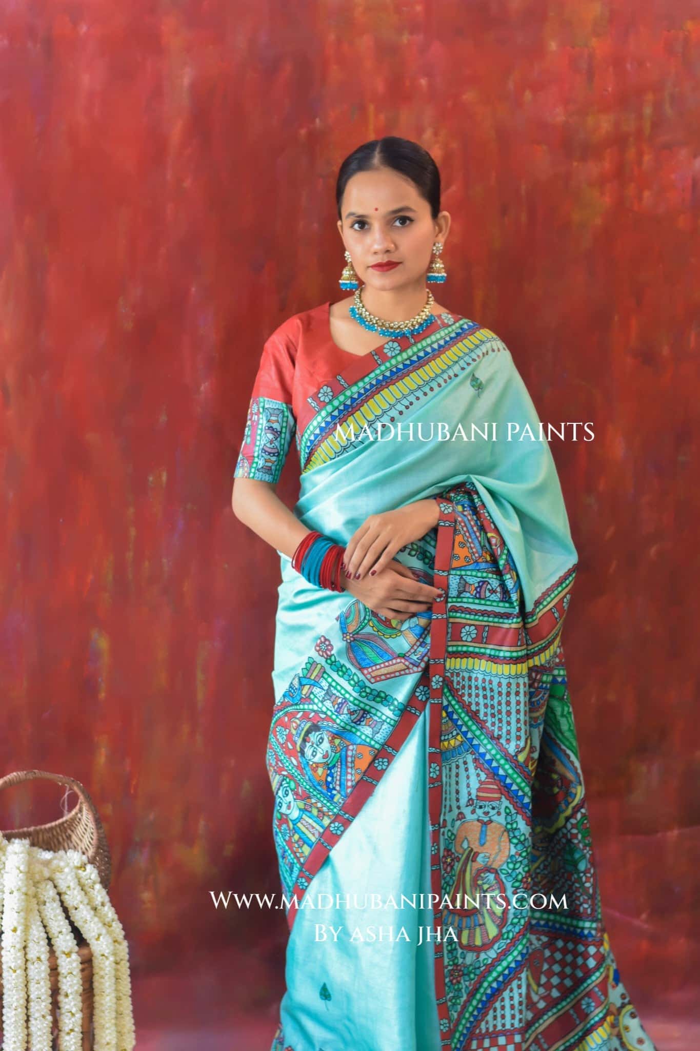 AASMANI MANGALYA Hand-painted Madhubani Tussar Silk Saree Blouse Set — image 9 of 13