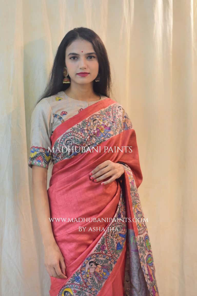 'HARI PRIYA' Handpainted Madhubani Tussar Silk Saree — image 5 of 8