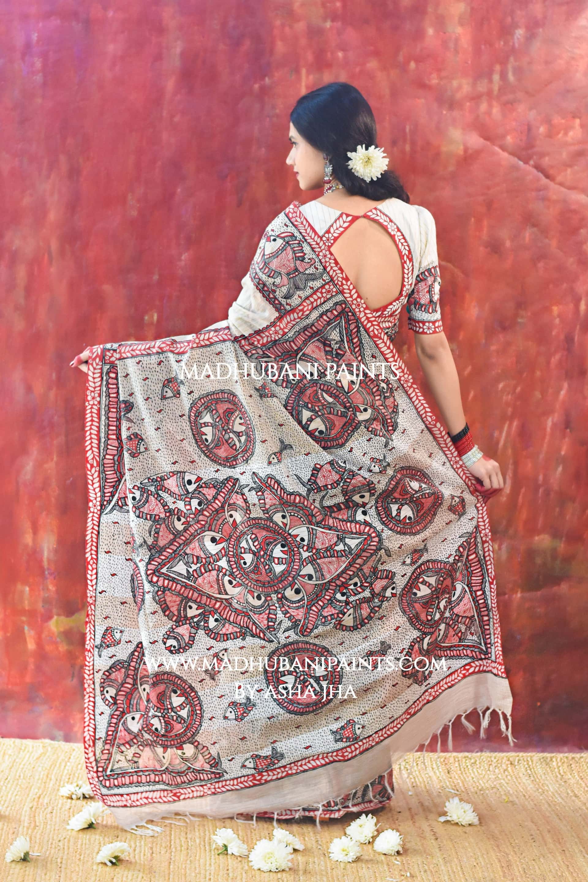 JAL TARANG Hand-painted Madhubani Chanderi Saree — image 3 of 7