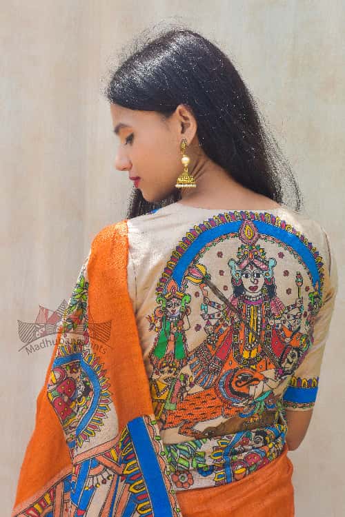 'BHAVYA DURGA' Handpainted Madhubani Tussar Silk Blouse — image 3 of 5