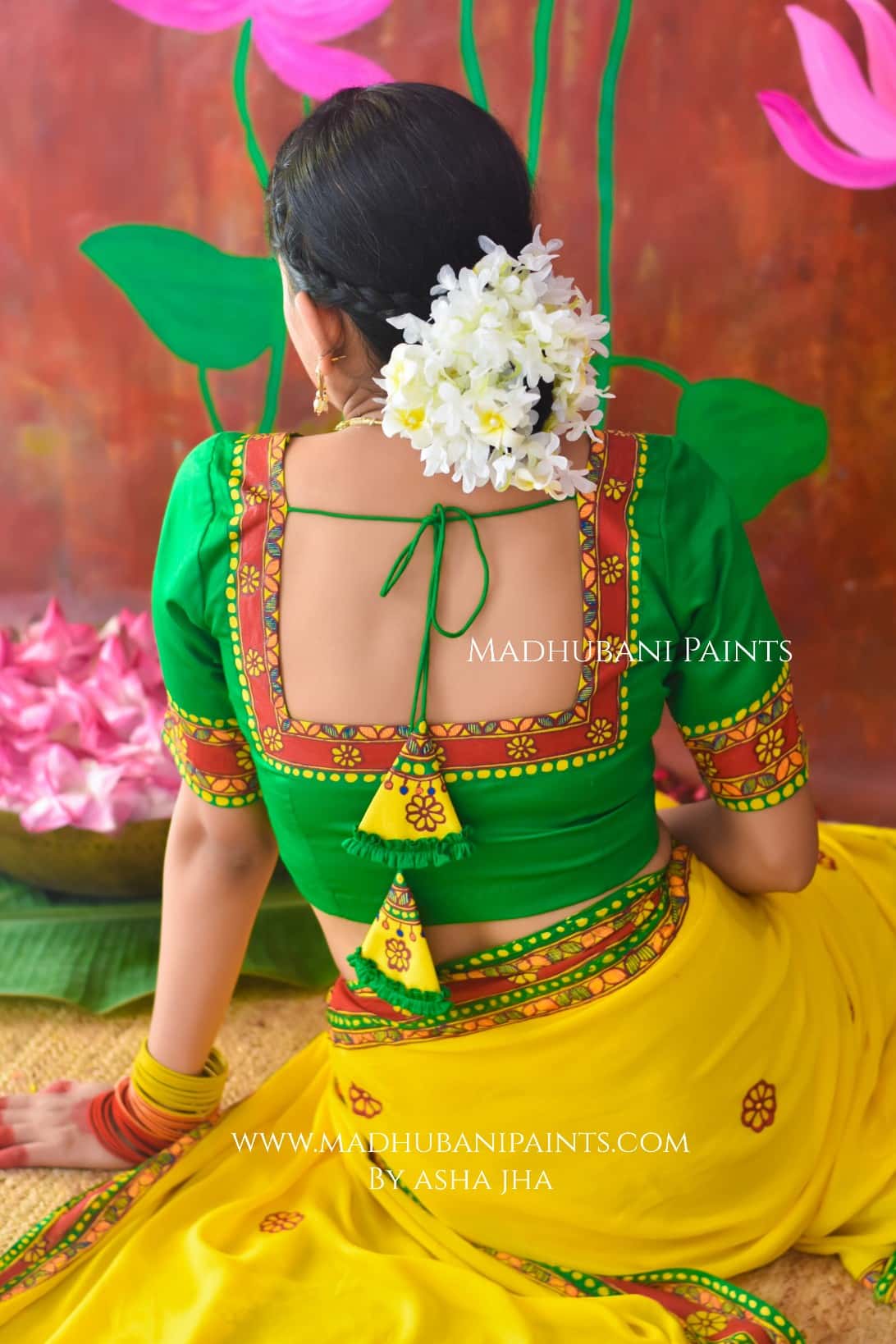 SURYA VANDANA Chhath Puja Handpainted Madhubani Chiffon Saree — image 4 of 9