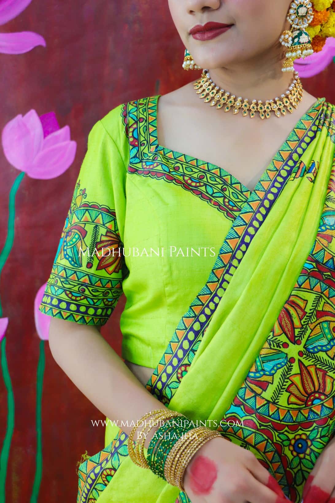 'SANSKRITI' Handpainted Madhubani Tussar Silk Saree — image 8 of 9
