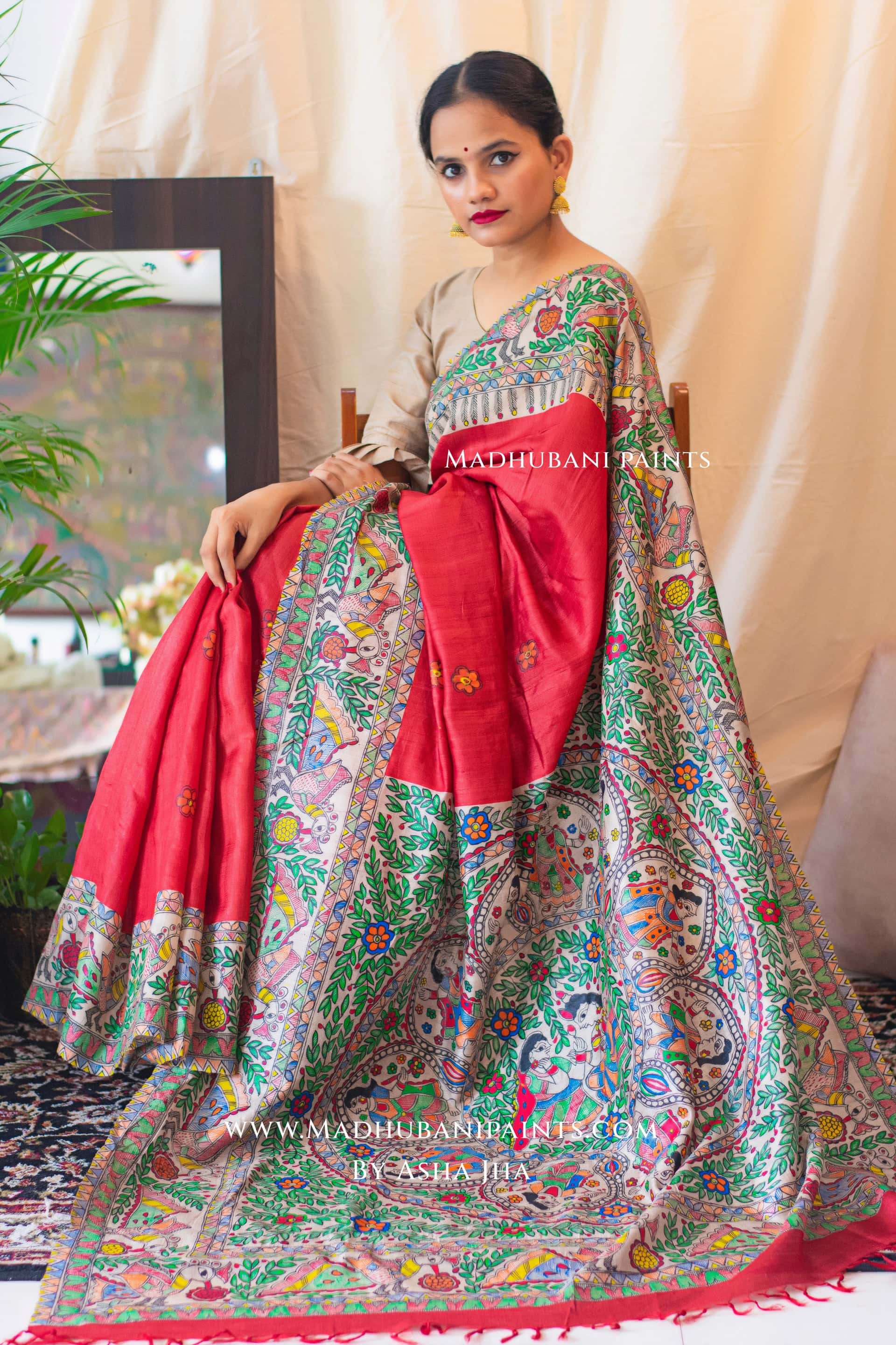 LAAL MANORATH Handpainted Madhubani Tussar Silk Saree Blouse Set — image 5 of 6