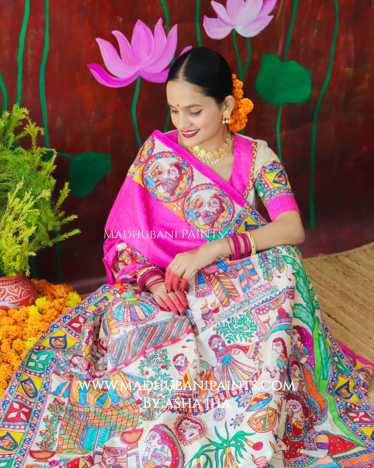 CHHATH MAHAPARV Handpainted Madhubani Tussar Silk Saree — image 4 of 7