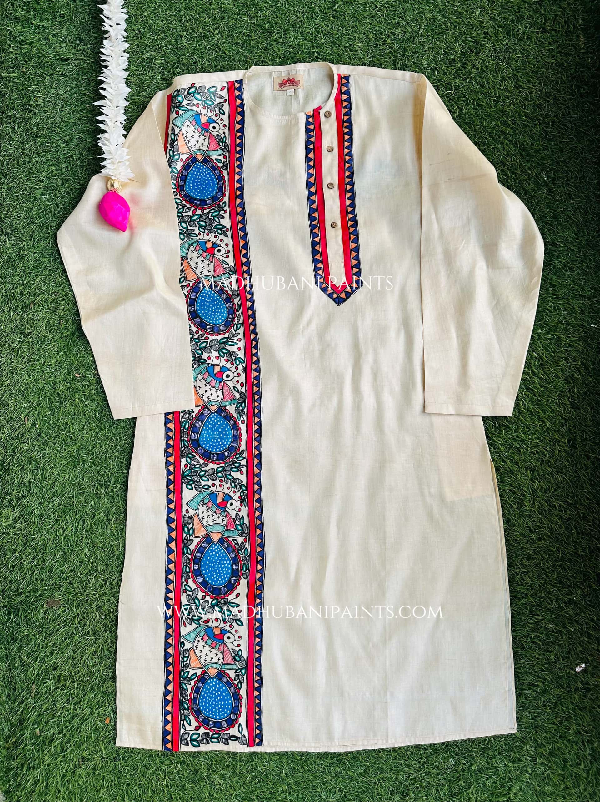 Neeli Mayuri Hand-painted Handloom Men's Tussar Silk Kurta — image 2 of 5