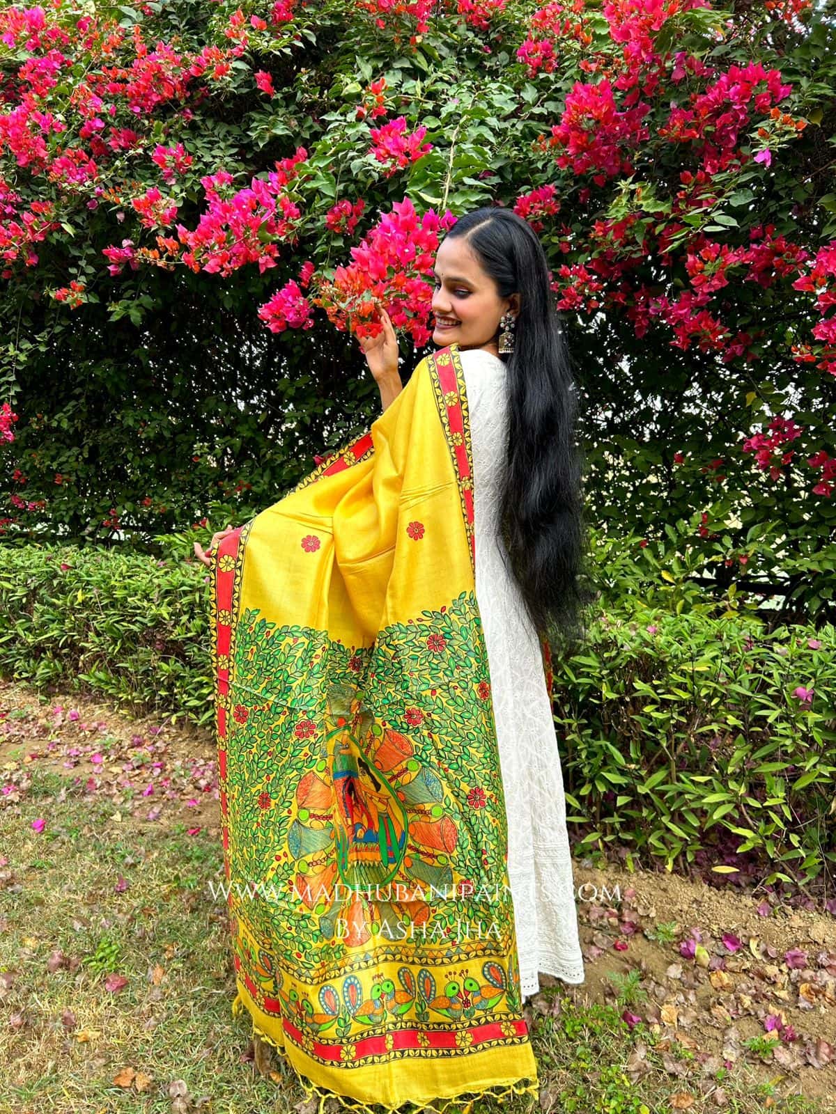 'MITHILANCHAL DOLI' Handpainted Madhubani Tussar Silk Dupatta — image 3 of 4