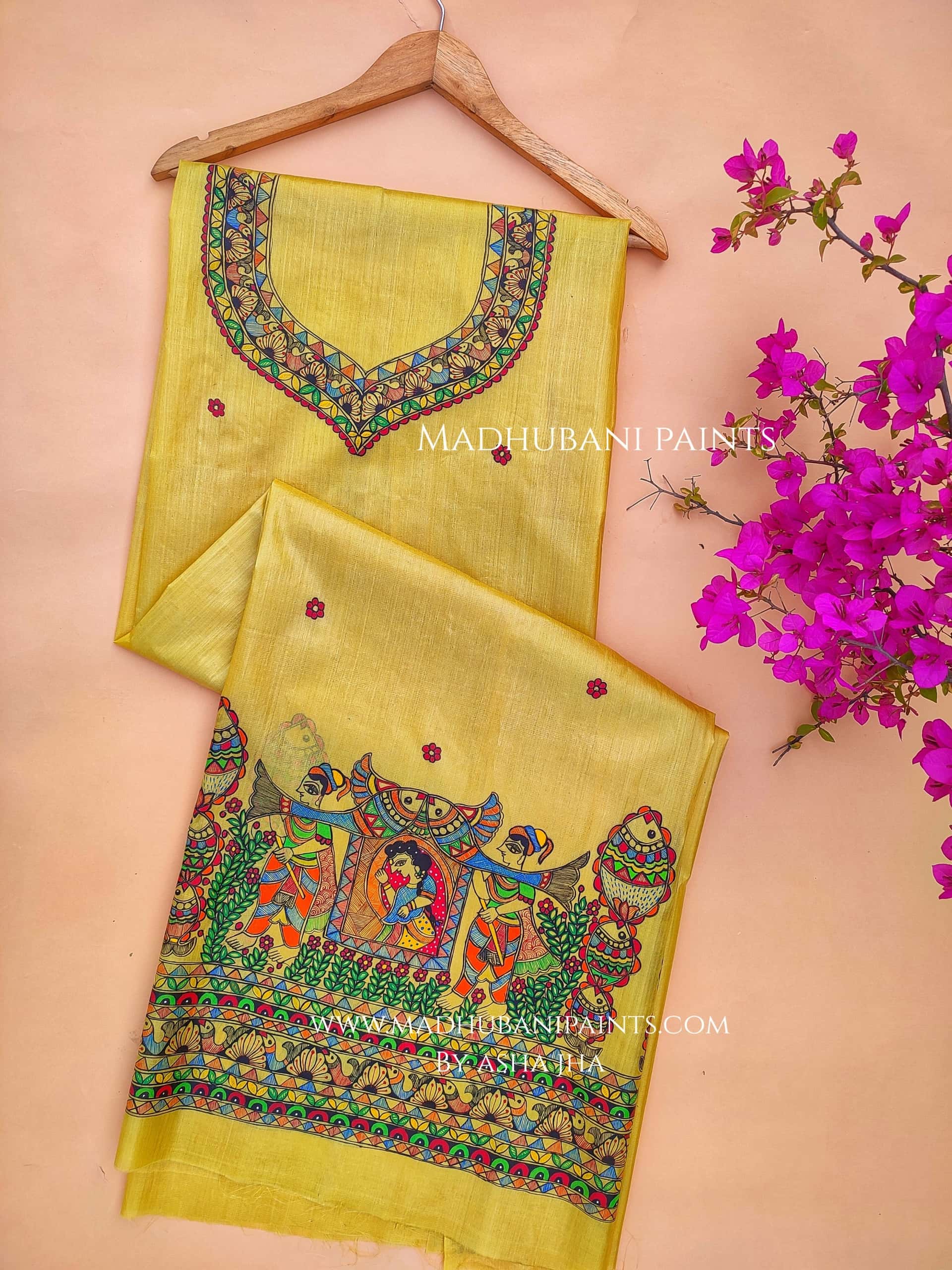 Doli Bidaai Hand-painted Unstitched Handloom Tussar Silk Kurta — image 2 of 3