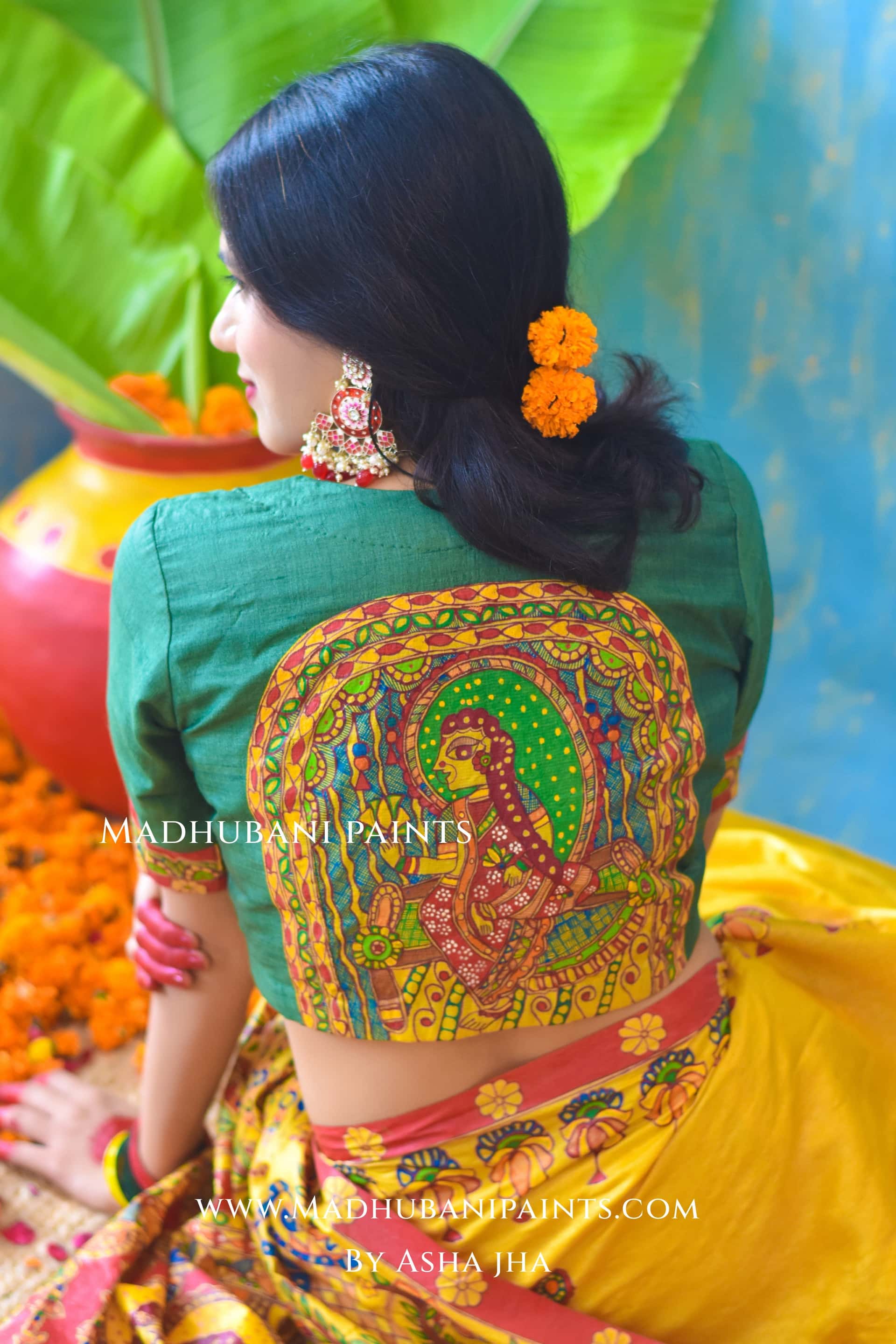 KUMARI BHOJAN Hand-painted Tussar Silk Saree Blouse Set — image 4 of 9