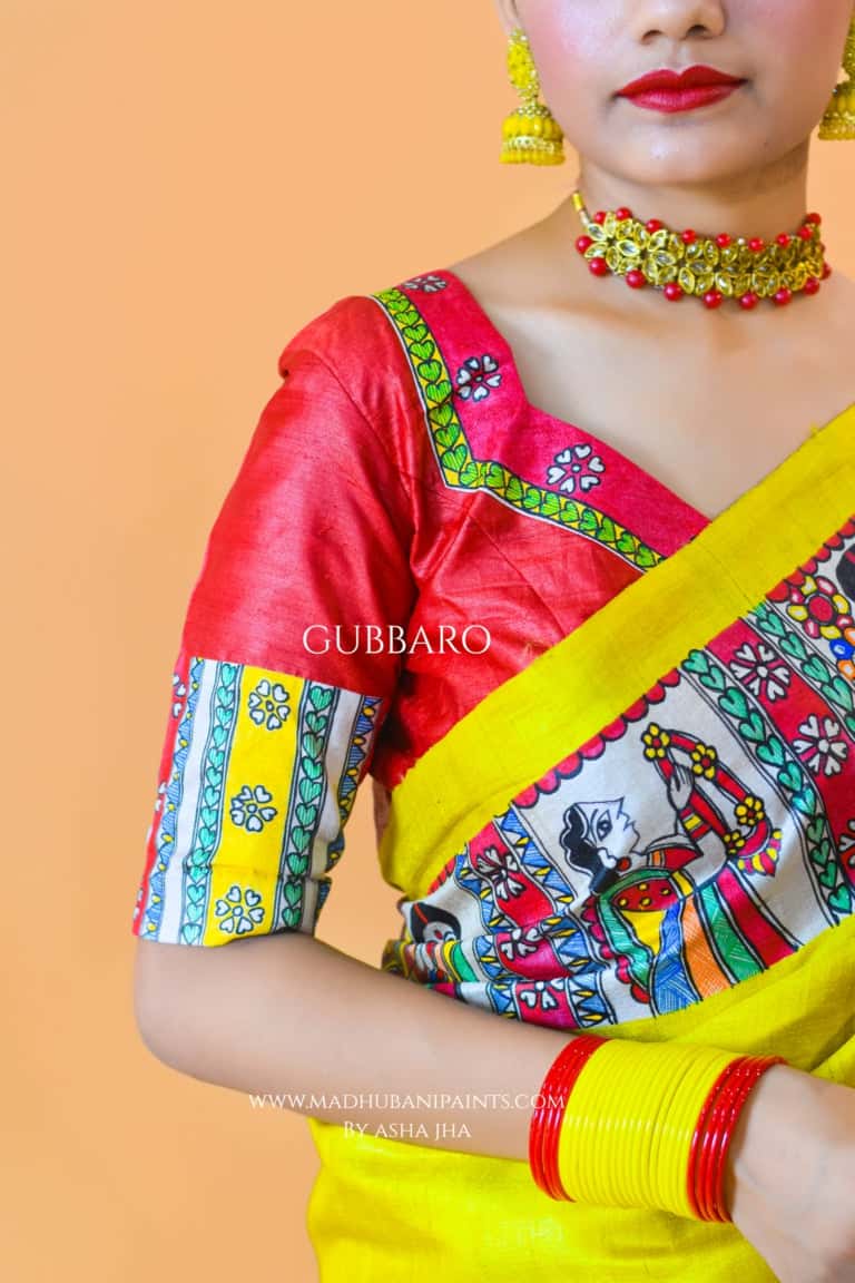 'UMA' Handpainted Madhubani Tussar Silk Blouse — image 3 of 6