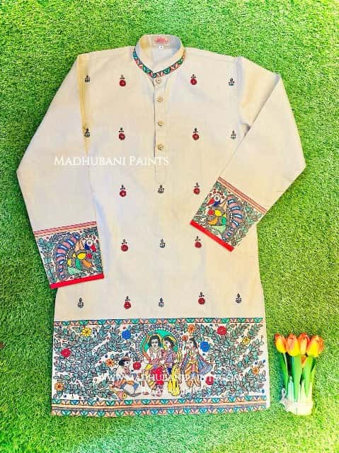 Ram Darbar Hand-painted Handloom Men's Cotton Kurta — image 3 of 4