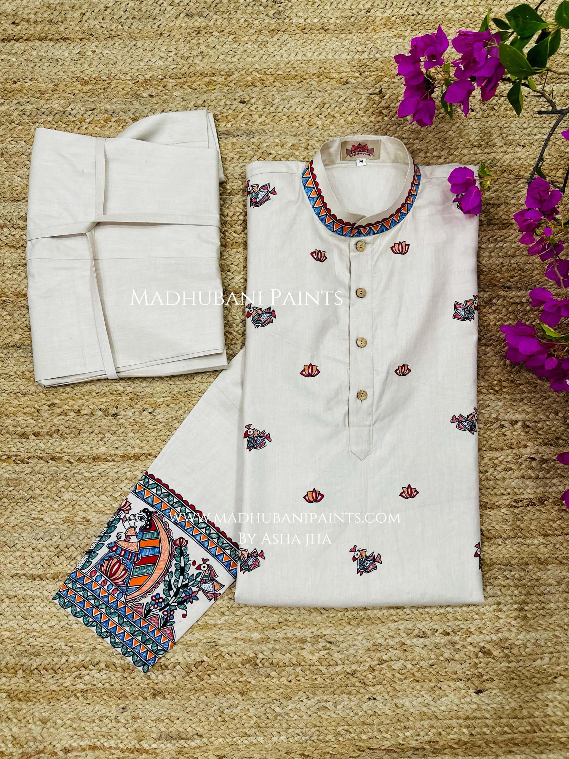 Radha Krishna Hand-painted Handloom Men's Cotton Kurta — image 2 of 5
