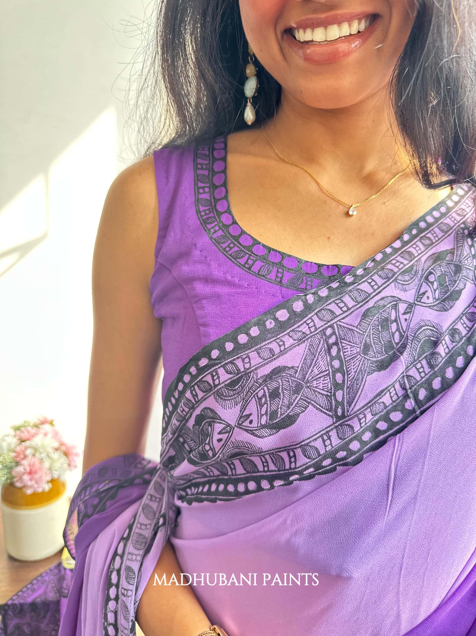 TARANGINI Handpainted Madhubani Georgette Saree Blouse Set — image 9 of 11