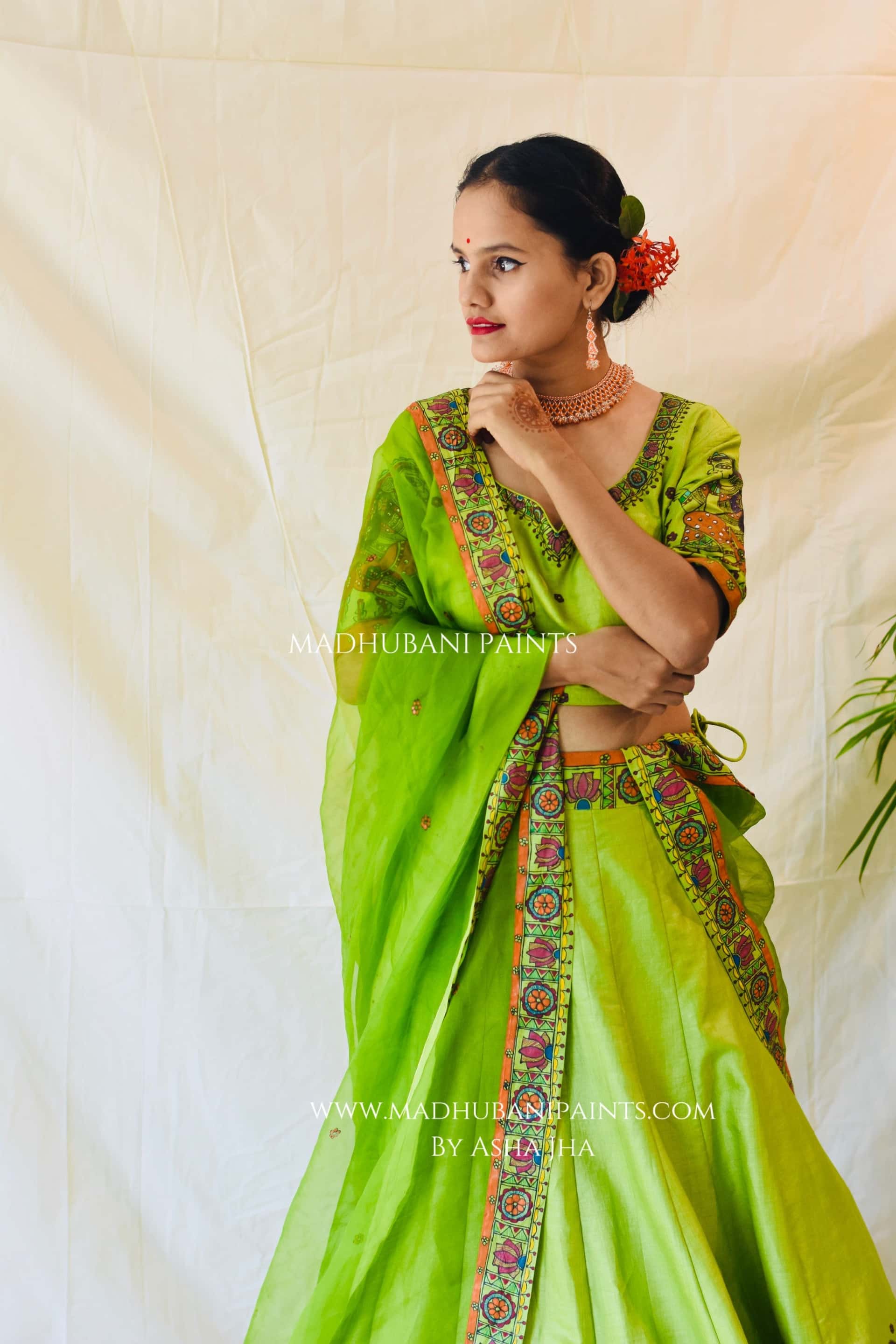MEHNDI KA RANG Hand-painted Madhubani Lehnga — image 16 of 18