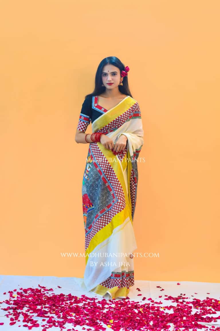 'KALYANI' Handpainted Cotton Saree — image 2 of 9