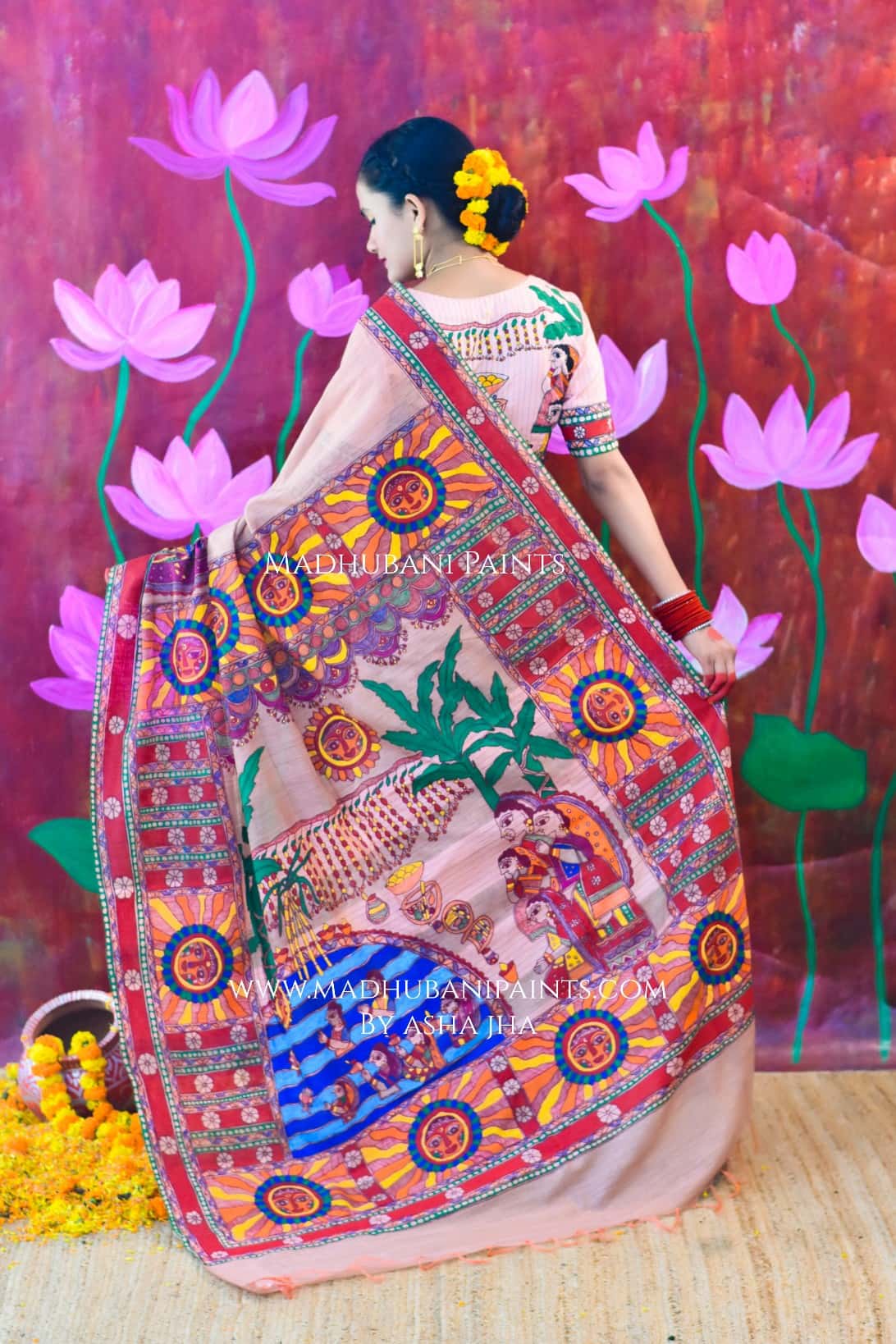 VRAT VARDHINI Chhath Puja Handpainted Madhubani Chanderi Saree — image 4 of 8