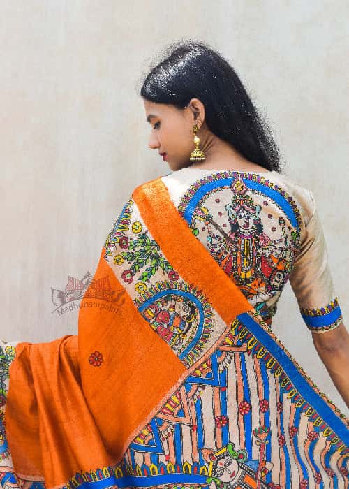 'BHAVYA DURGA' Handpainted Madhubani Tussar Silk Blouse — image 4 of 5