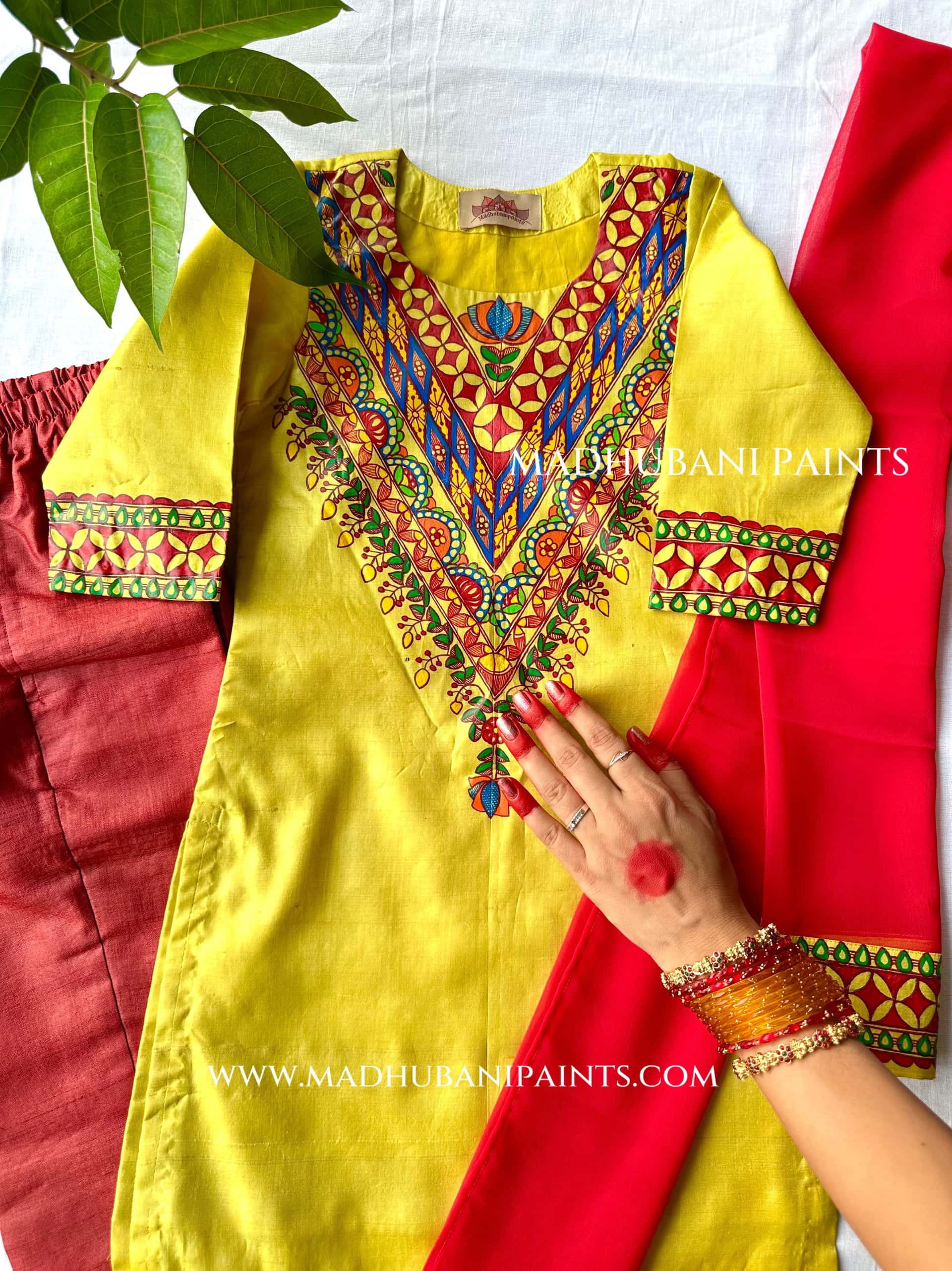 UPNAYAN Hand-painted Handloom Kids Tussar Silk Kurta pant dupatta set upto 6 years) — image 2 of 2