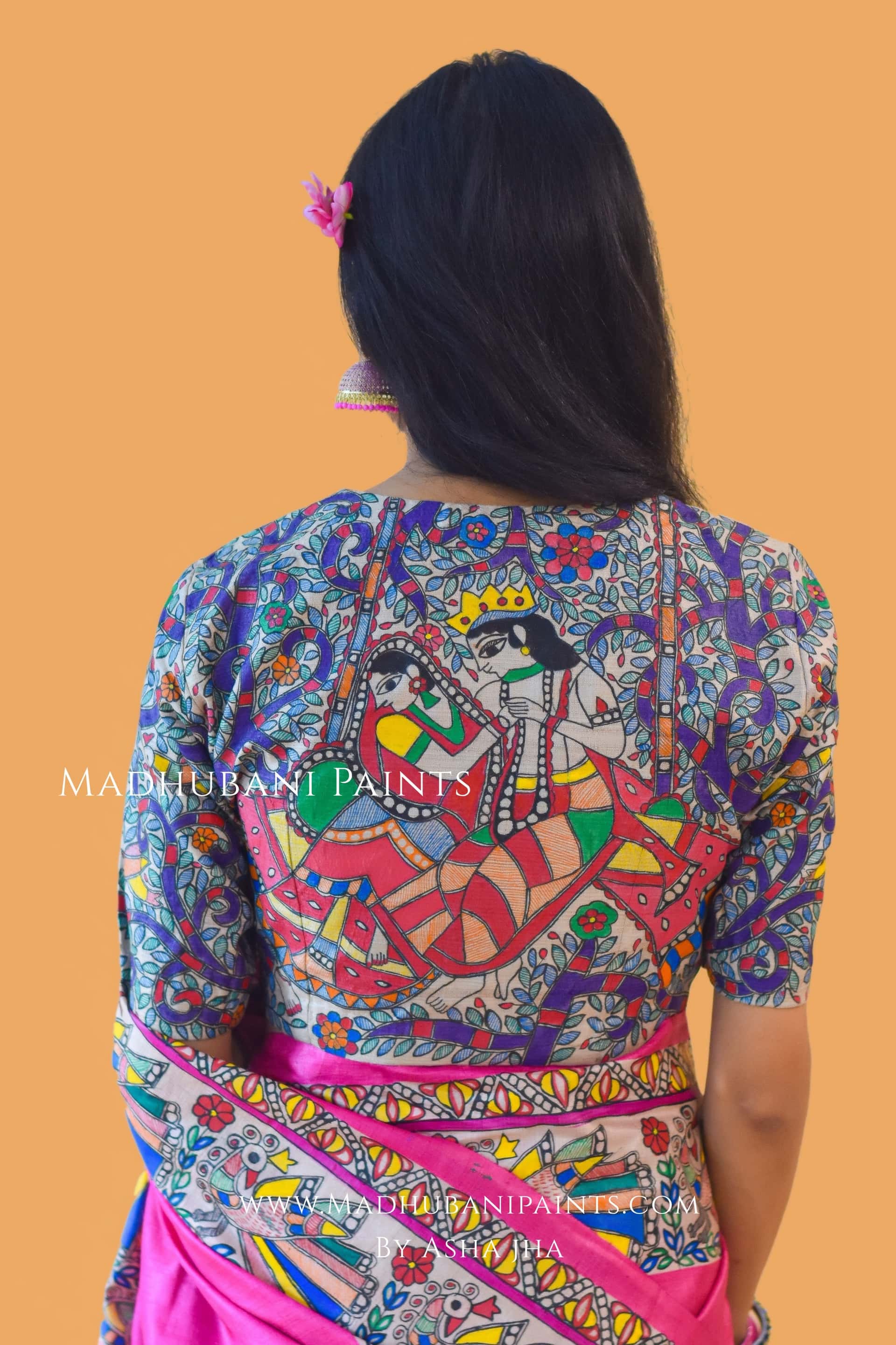 RAAS LEELA Hand-painted Madhubani Tussar Silk Saree Blouse Set — image 11 of 12