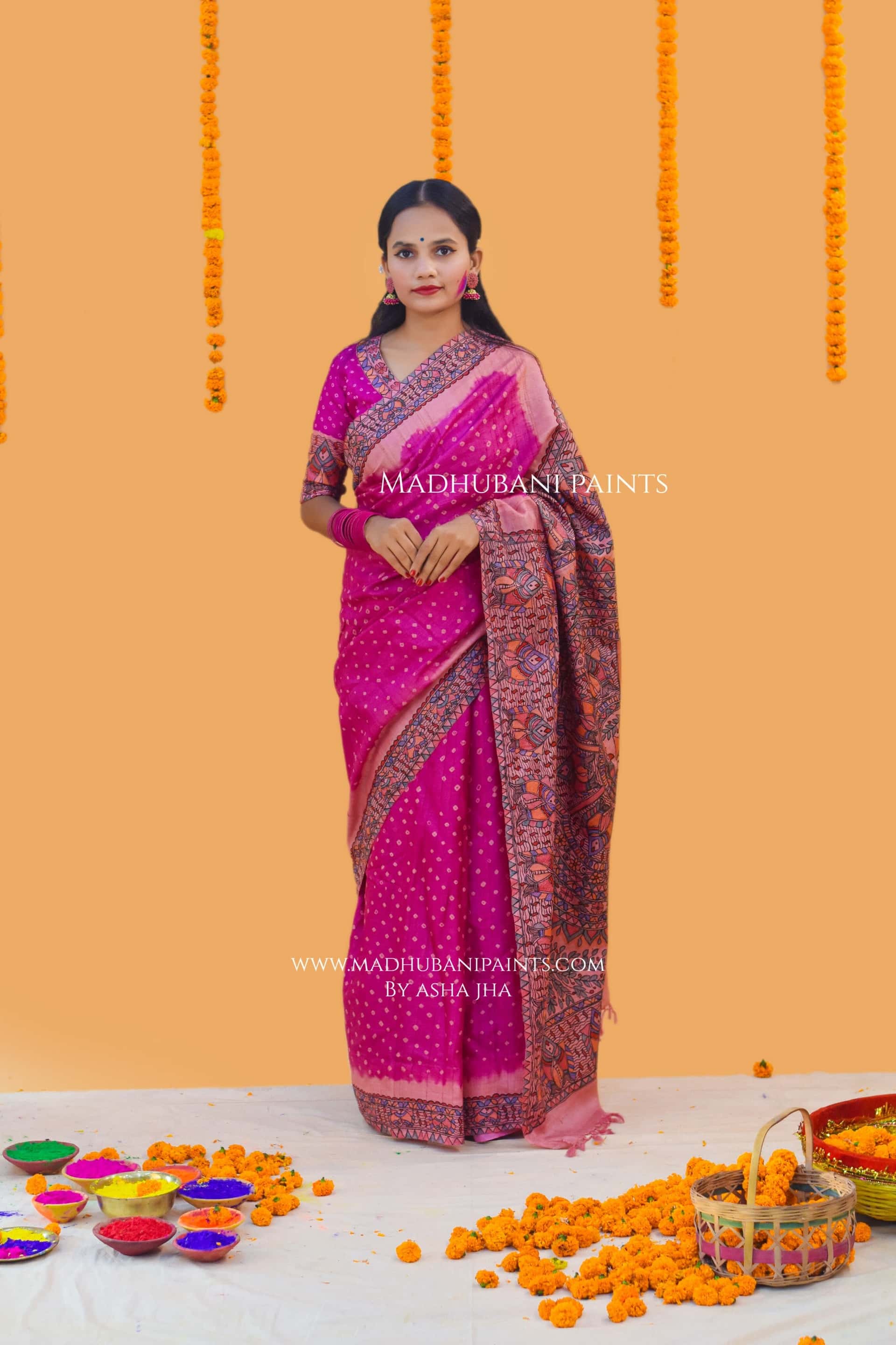 MATSYA BANDHINI MANDALI Hand-painted Madhubani Tussar Silk Saree — image 3 of 6