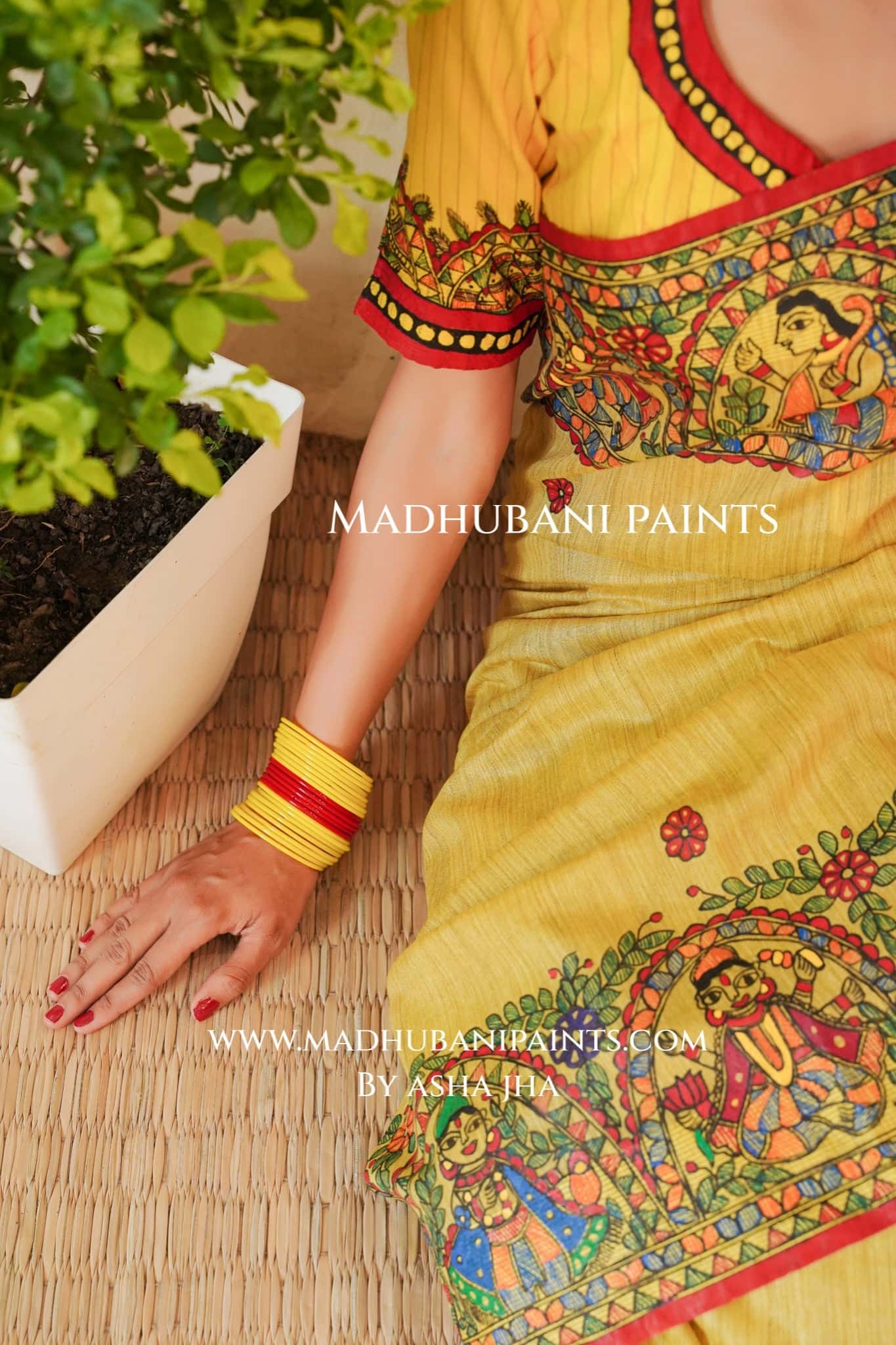 'VISHNU NARAYAN' Handpainted Madhubani Chanderi Saree — image 5 of 6