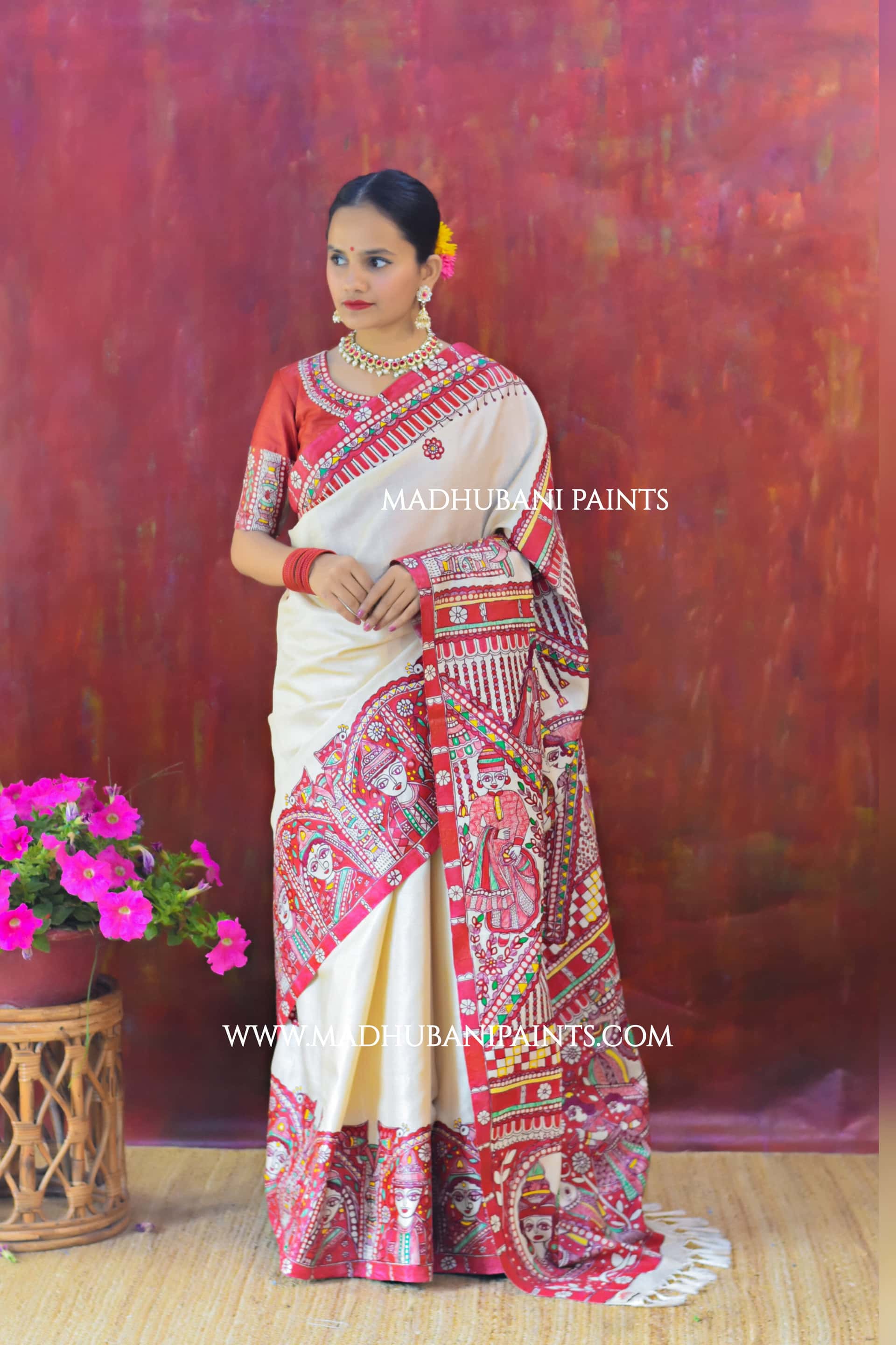 BENGALI BRIDE Hand-painted Madhubani Tussar Silk Saree — image 3 of 5