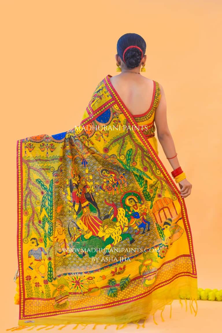 'GAURI' Handpainted Madhubani Chanderi Silk Saree — image 4 of 7