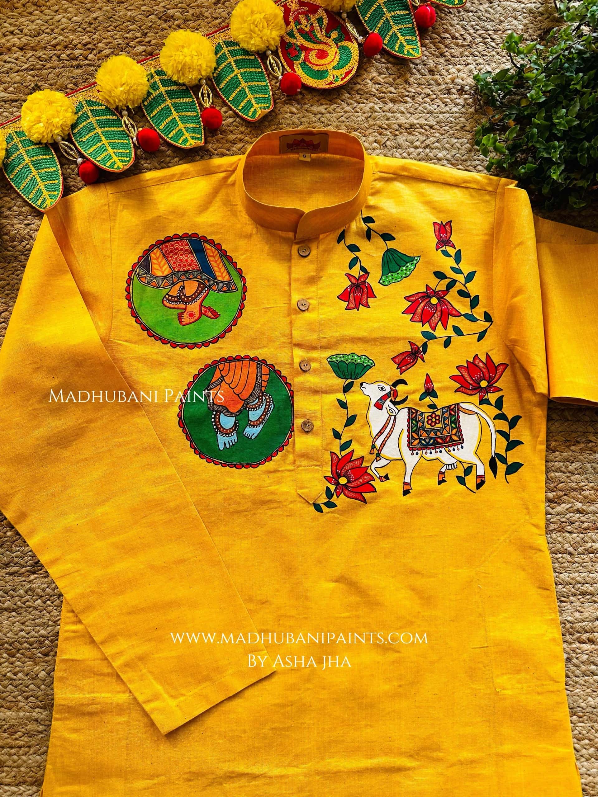 Radha Raman Nandi Hand-painted Handloom Men's Cotton Kurta — image 4 of 5
