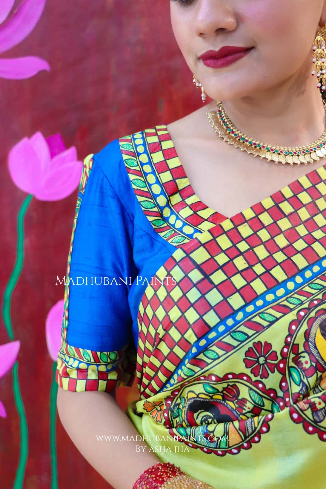 "KAMAKSHI" Handpainted Madhubani Tussar Silk Blouse — image 5 of 6