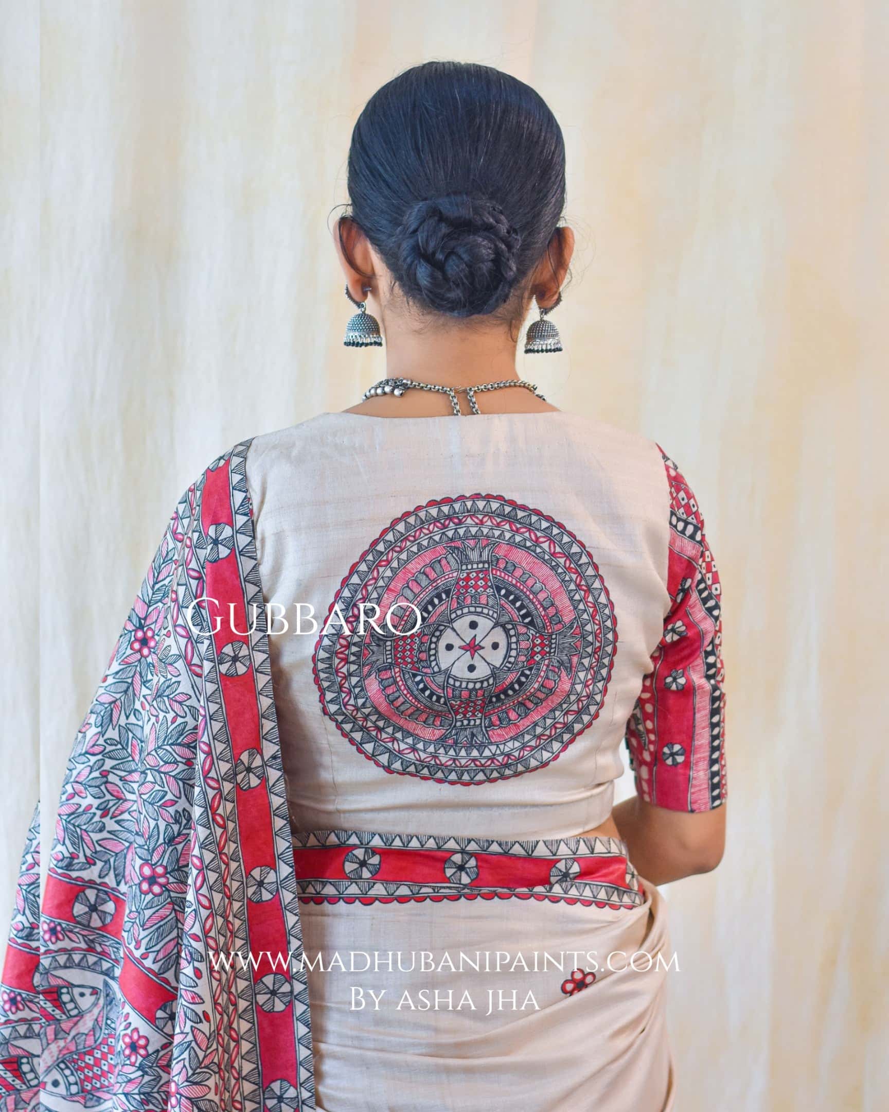 'LAAL MATSYA LEELA'  Handpainted Madhubani Tussar Silk Blouse — image 3 of 11
