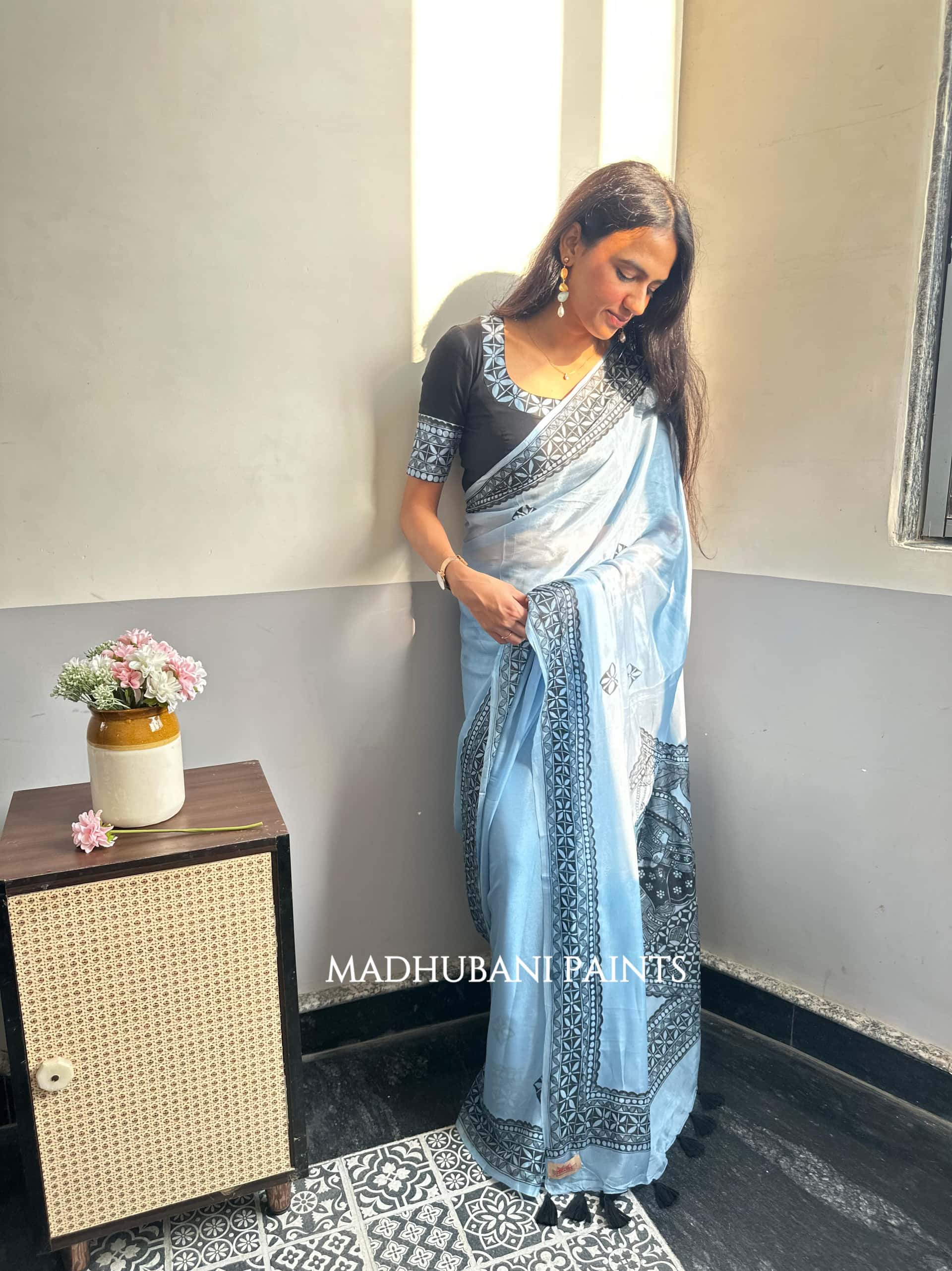 ROOPANJALI Hand-painted Madhubani Chiffon Saree — image 5 of 6