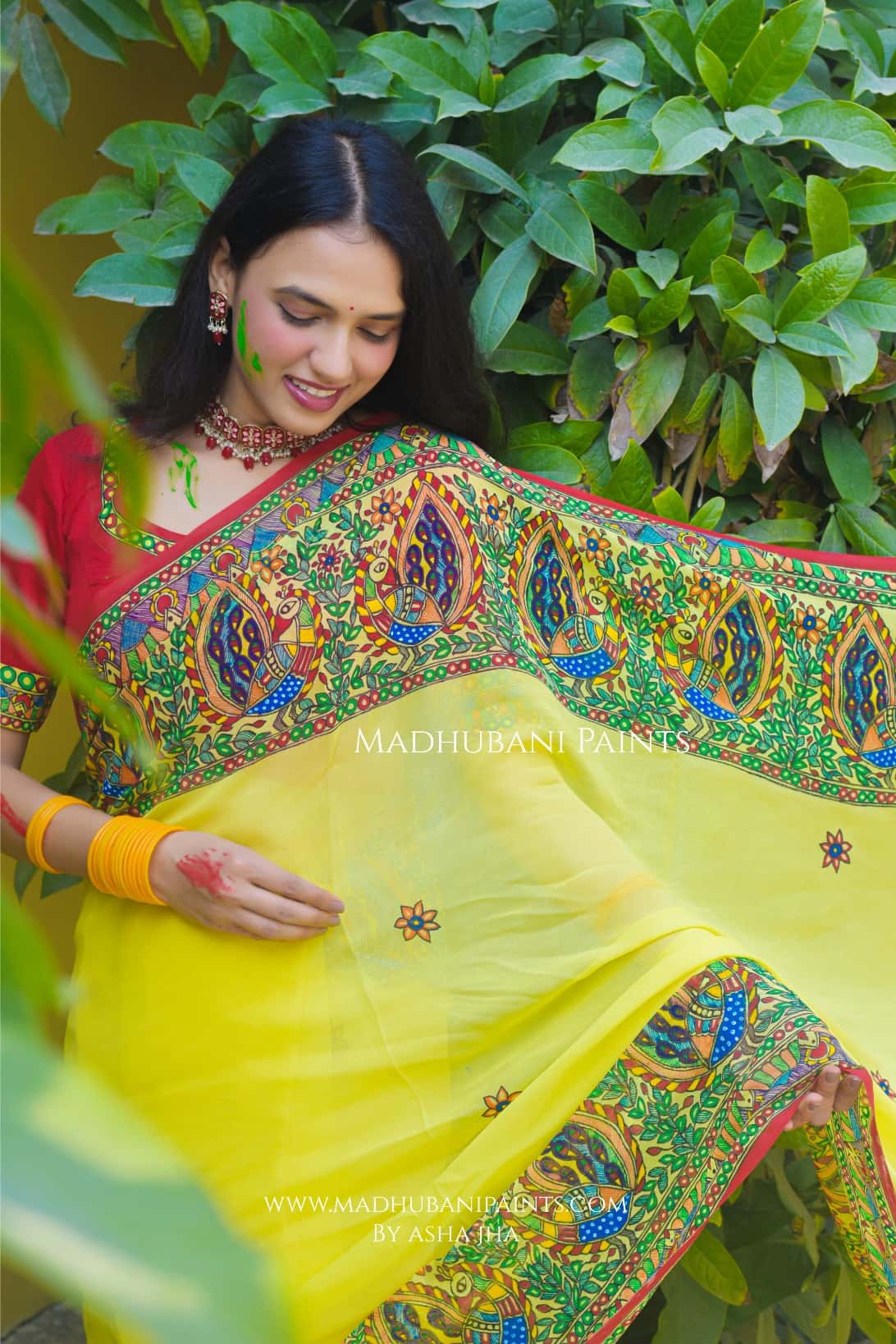PHAGUA Handpainted Madhubani Georgette Saree — image 4 of 6