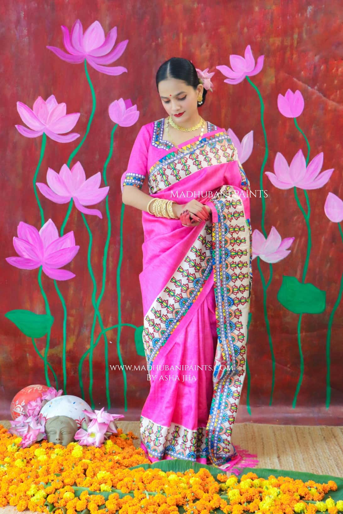 'PADMANABHA SAHODARI' Handpainted Madhubani Tussar Silk Saree — image 7 of 9