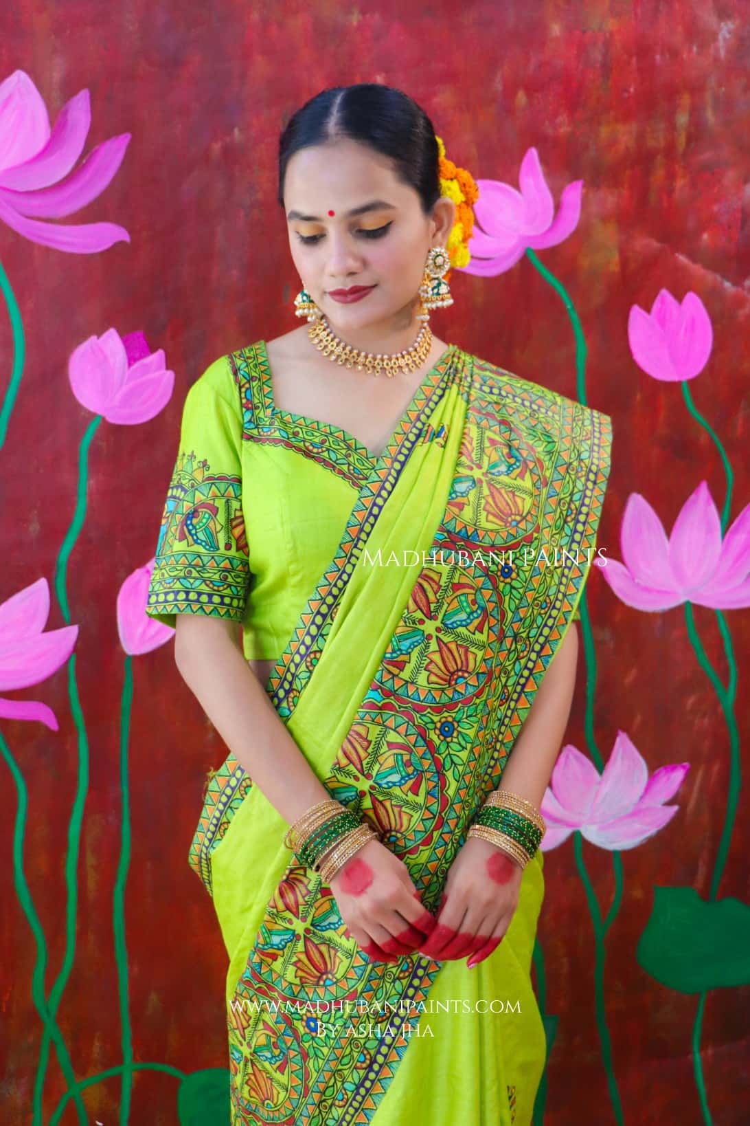 'SANSKRITI' Handpainted Madhubani Tussar Silk Saree — image 6 of 9