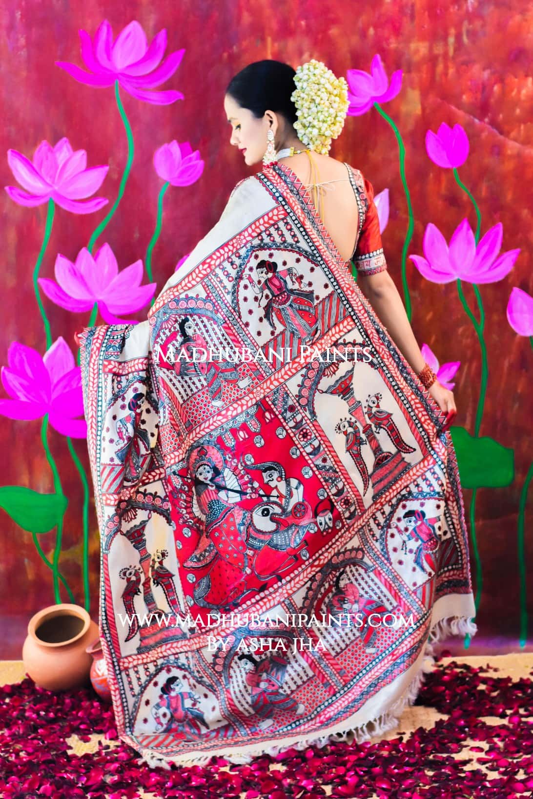 "JAYSHREE" Handpainted Madhubani Tussar Silk Saree — image 4 of 6